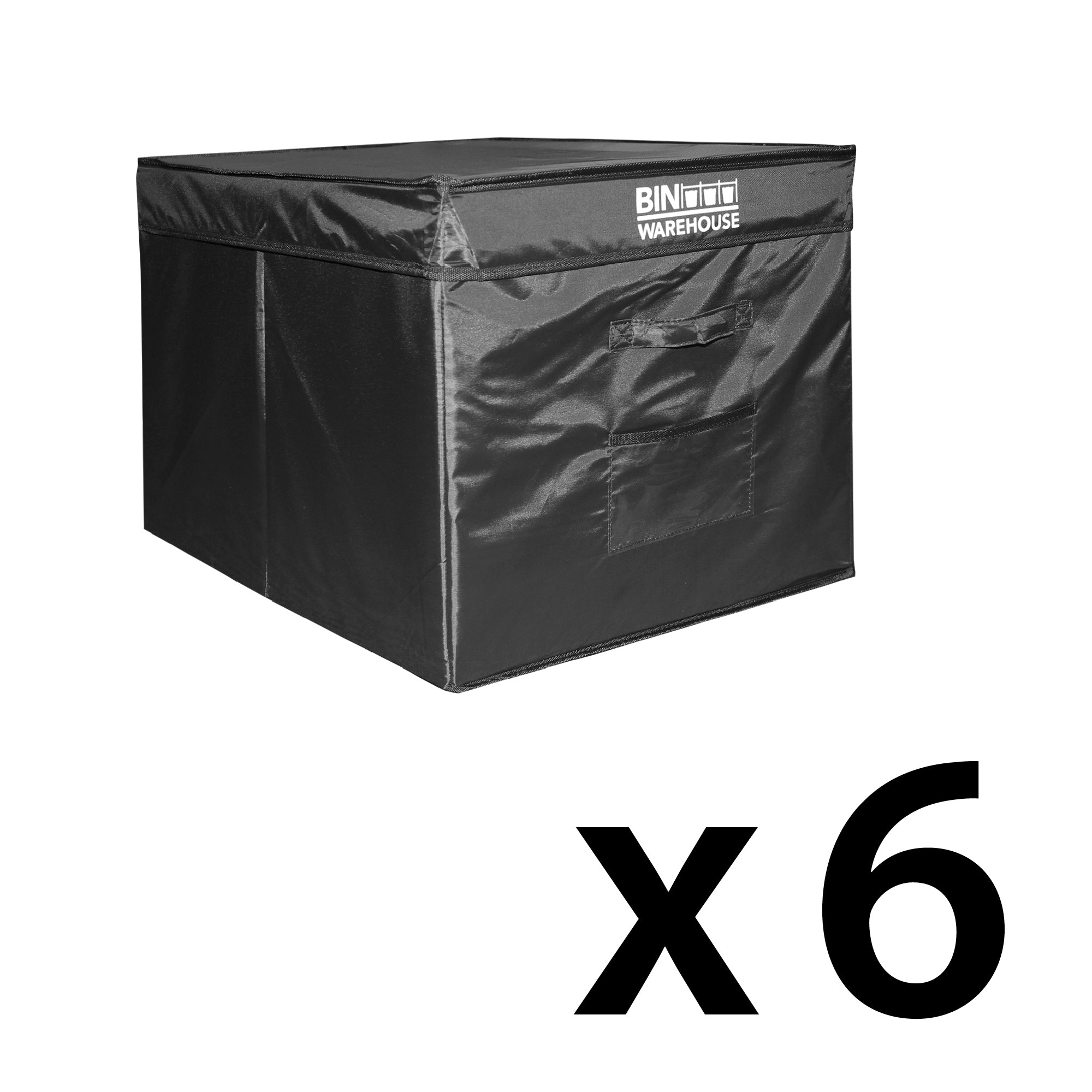 Foldable Black Tote Bags - 6 Pack 9 Gallon Capacity - Durable & Waterproof for Grocery Shopping, Beach Trips, and Storage | Bin Warehouse