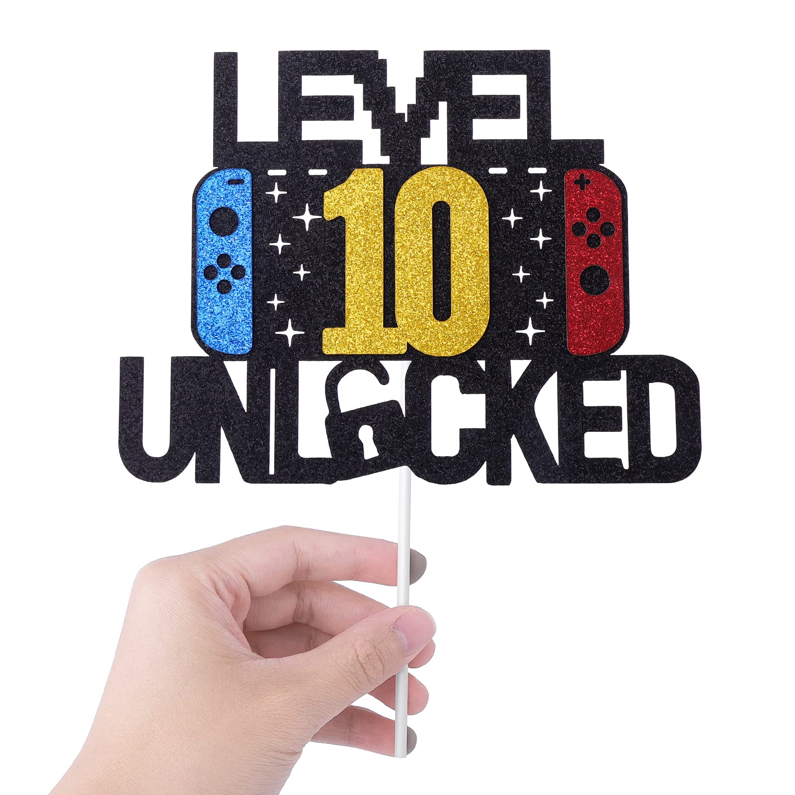 10 Years Old Happy Birthday Cake Topper - Game Themed Cupcake Decorations with Edible Paper Stick & Insert Sign (6.1 Inches) for Birthday Party Supplies | Perfect for Kids' Gaming Theme Celebrations & Cake Decorating