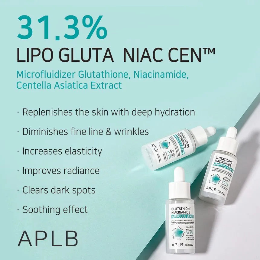 APLB Glutathione Niacinamide Ampoule Serum 40ml - Brightening & Whitening Face Serum for Dark Spots & Hyperpigmentation - Perfect for Daily Skincare Routine & Nighttime Use