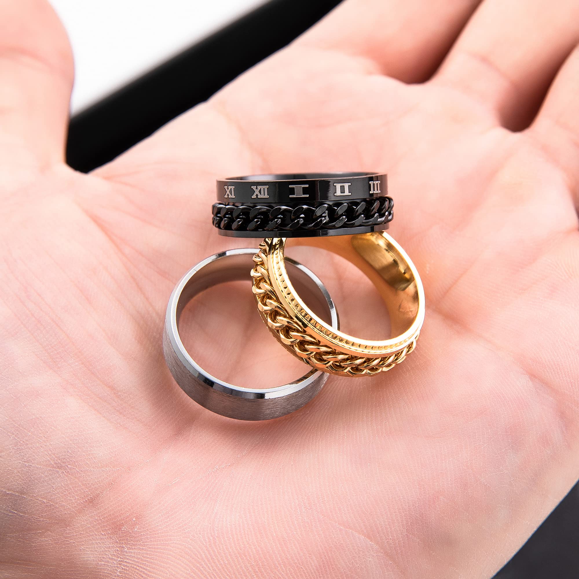 REVOLIA 9Pcs Stainless Steel Spinner Rings for Men & Women - Cool Fidget Jewelry for Stress Relief & Wedding Promise