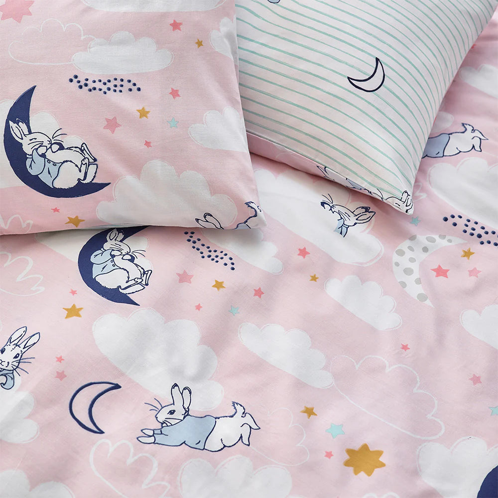 Peter Rabbit Sleepy Head Duvet Cover Set - Soft Pink Floral Bedding for Kids & Nursery | Perfect for Baby Shower Gifts & Children's Bedroom Decor