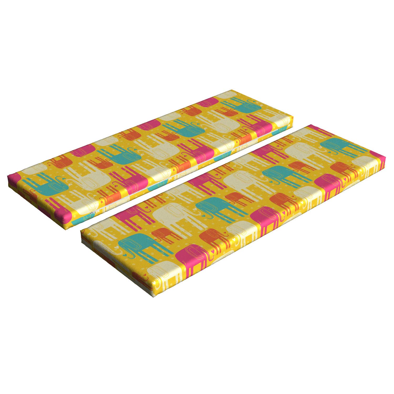 Ambesonne 2-Piece Animal Print Bench Cushion Set - Hand Drawn Savannah Wildlife Design with Yellow Dotted Background, Standard Size Foam Seat Cushions with Decorative Covers | Perfect for Patio Furniture, Window Seats, and Home Decor