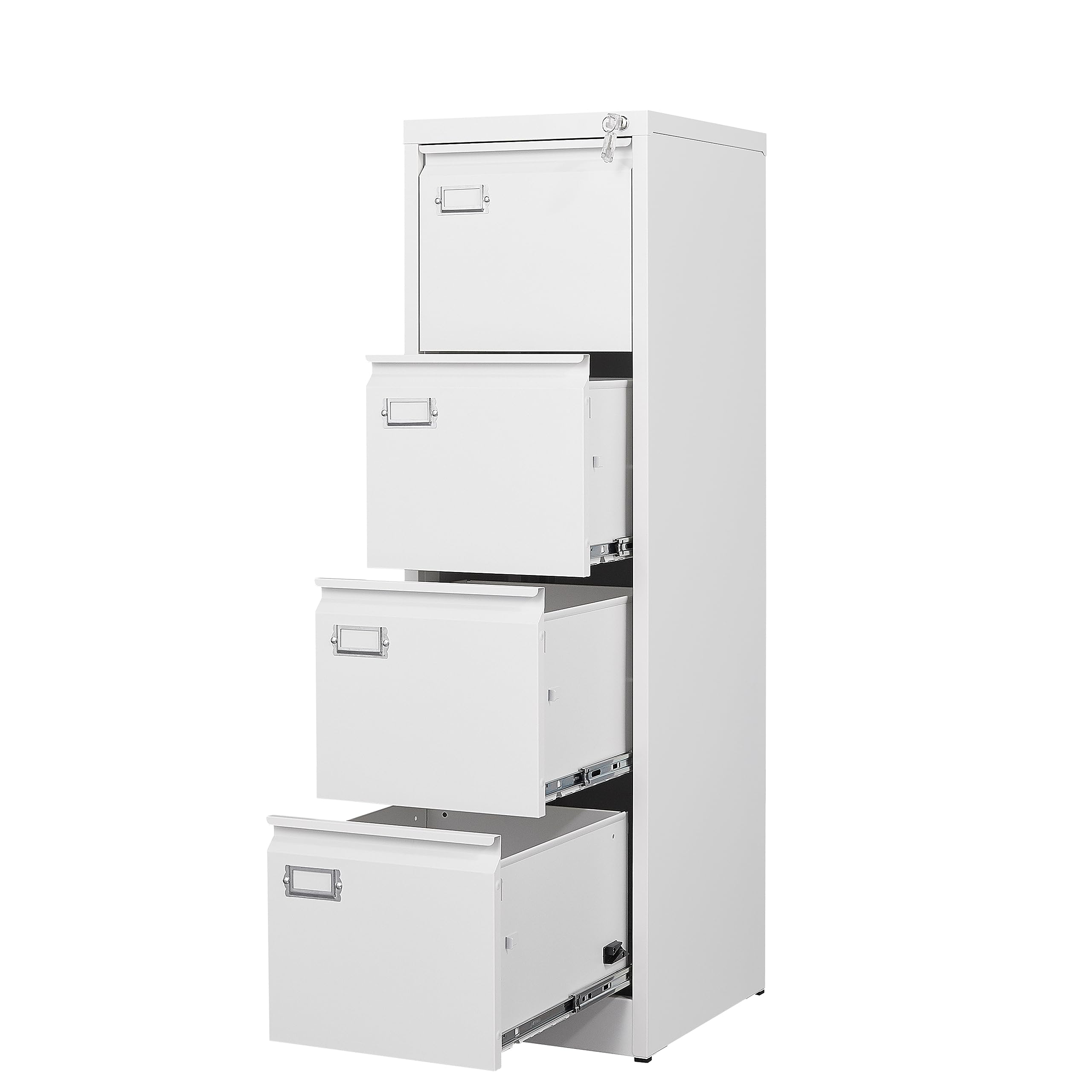 Yizosh 4-Drawer White Locking File Cabinet - Metal Vertical Office Storage Cabinet for Legal/A4 Documents - Secure Home & Office Filing Organizer with Locking Drawers - Perfect for Document Organization in Small Spaces, Home Offices & Professional Workplaces