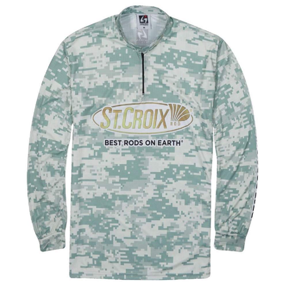St.Croix Green Camo Long Sleeve Fishing Jersey Shirt - Breathable UV Protection Performance Wear for Men - Ideal for Bass, Trout & Saltwater Fishing Adventures