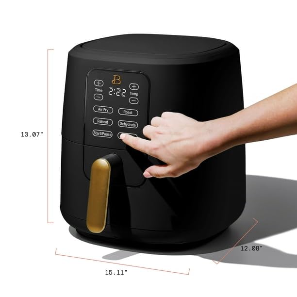 Drew Barrymore 6 Qt Air Fryer with TurboCrisp Technology - Touch-Activated Digital Display, Adjustable Temperature (175°F-400°F), Black - Perfect for Healthy Frying, Baking, Roasting & Reheating in Your Kitchen