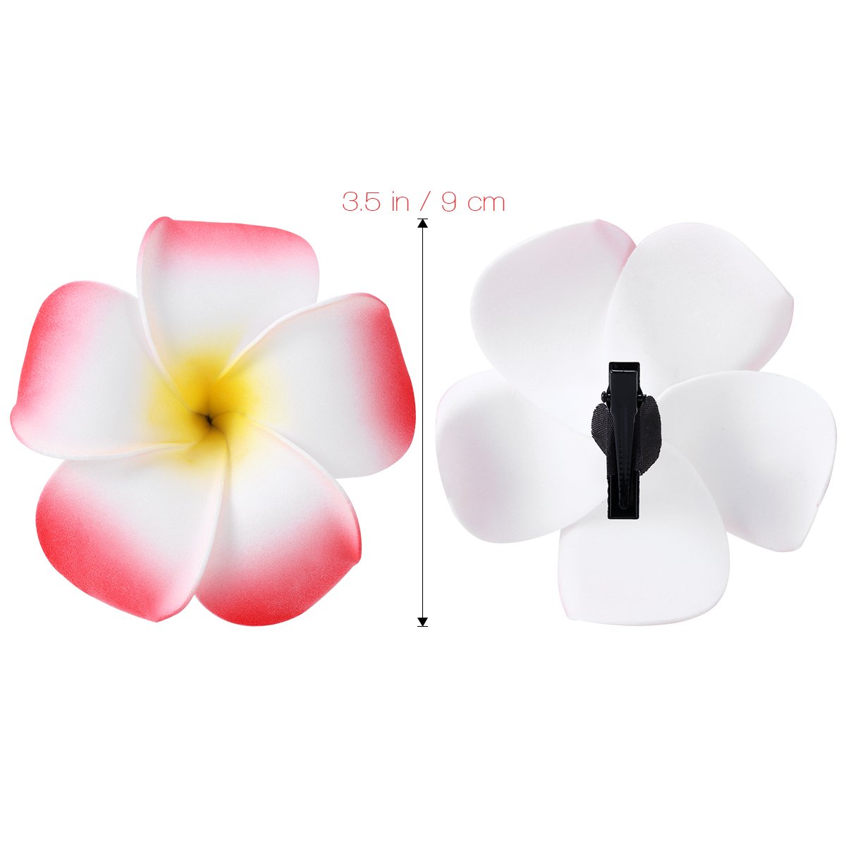 FRCOLOR 12 Pack 3.5 Inch Hawaiian Plumeria Flower Hair Clips - Soft Foam Hair Accessories for Women, Ladies & Girls - Perfect for Beach Parties, Weddings, Tropical Events & Summer Vacation Styling
