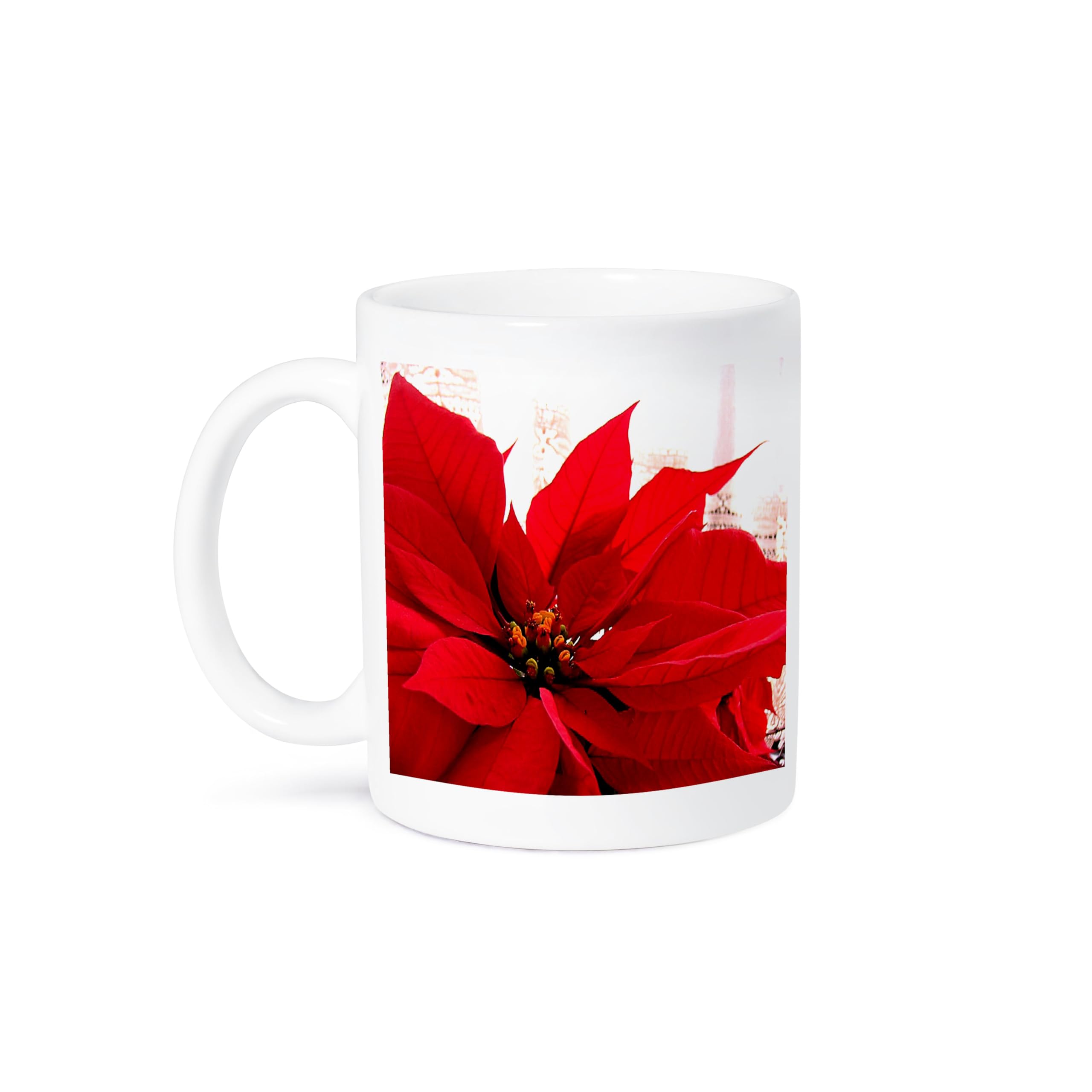 3D Rose Poinsettia Flower Design Ceramic Coffee Mug - 11 oz Insulated Tea Cup with Handle, Perfect for Christmas Gifts, Office Use & Home Decor