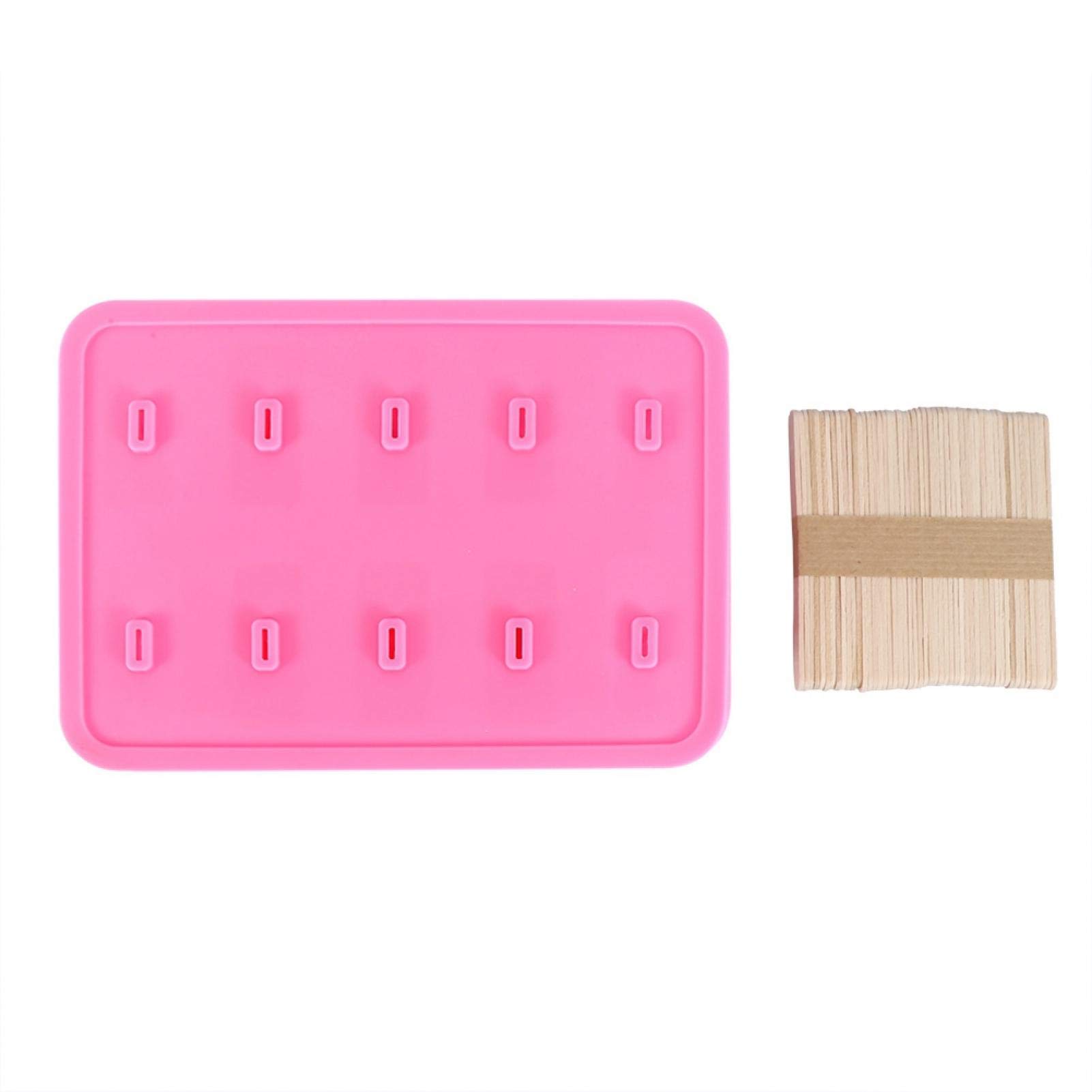 10-Cell Silicone Ice Cream Mold Popsicle Maker with 50 Sticks - Pink | Reusable Freezer Tray for Homemade Frozen Treats, DIY Desserts & Summer Snacks