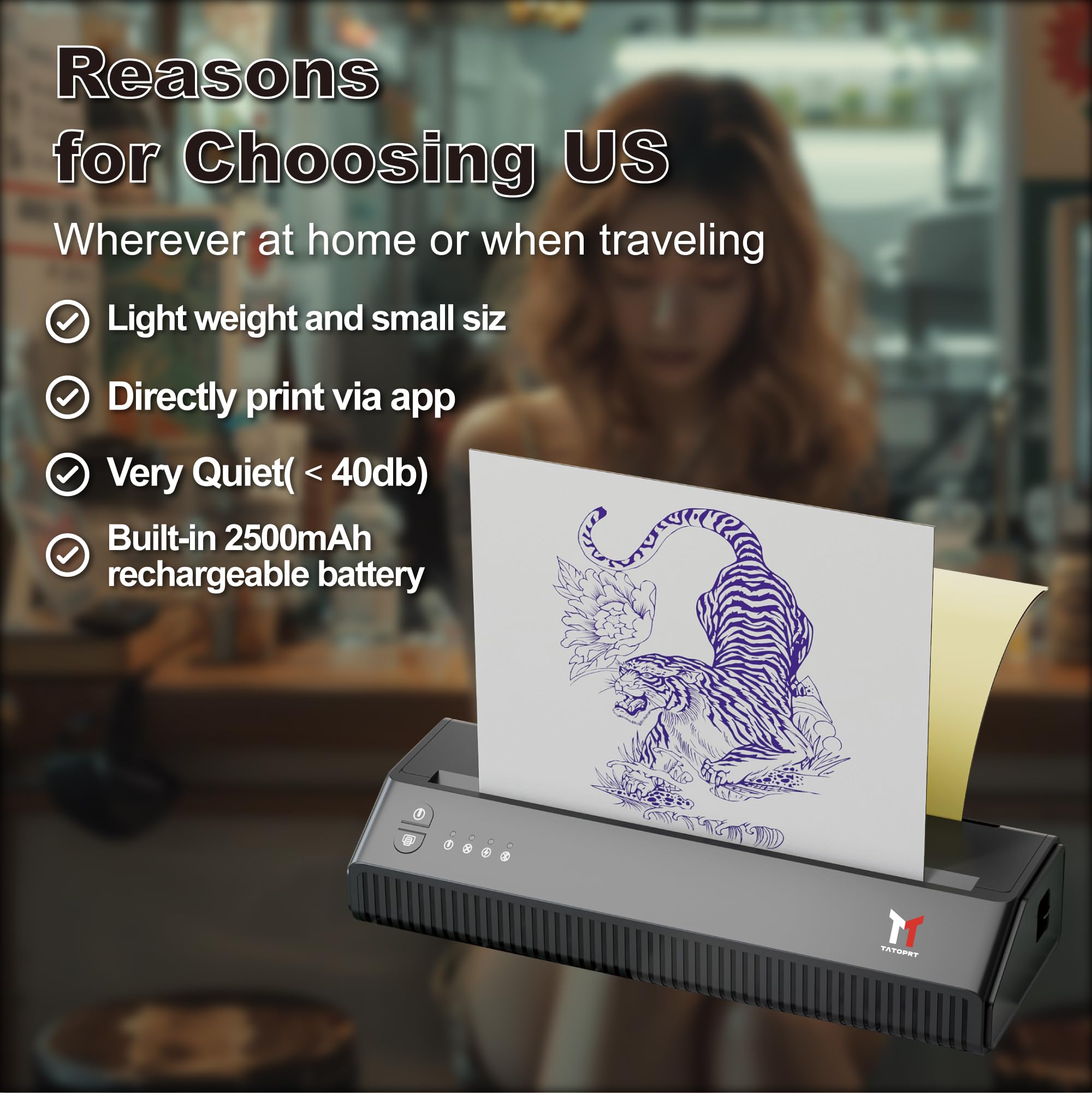 Wireless Bluetooth Tattoo Stencil Printer Machine - Portable Thermal Transfer Copier for Tattoo Artists, 2500mAh Rechargeable with 10pcs Stencil Paper, Compatible with Phone & PC - Perfect for Tattoo Studio, Home Practice and Professional Tattooing
