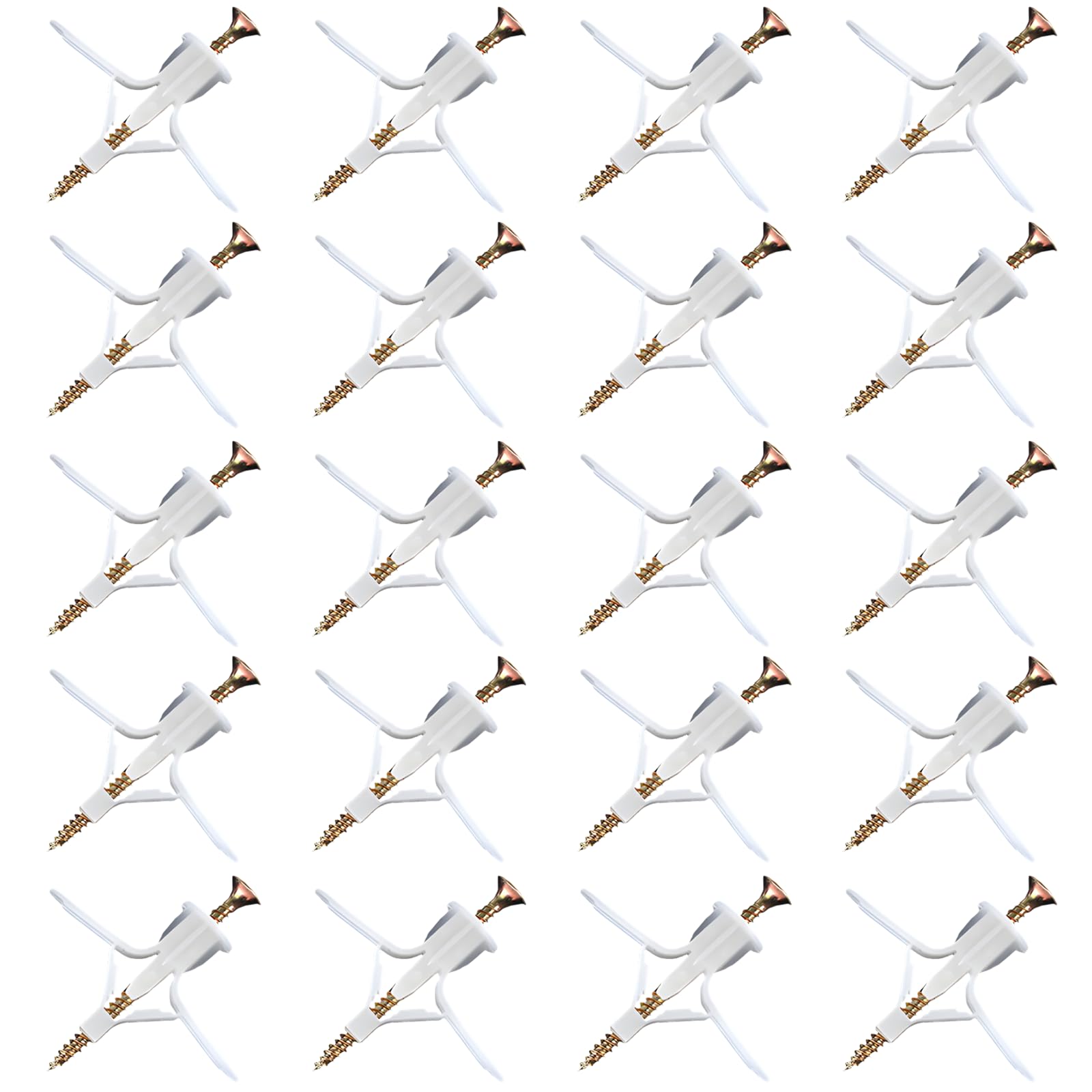 20Pcs Heavy Duty Drywall Anchors with Screws - Self-Drilling Hollow Wall Anchors & Butterfly Expansion Plugs - White Plastic Wall Anchors Kit for Curtains, Shelves & Plasterboard Installation - Perfect for Home, Office & DIY Projects
