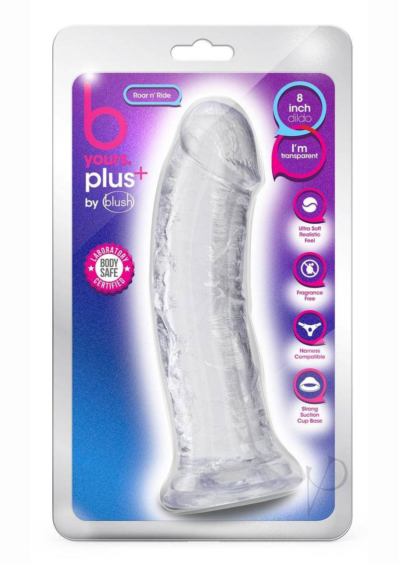 B Yours Plus Roar n' Ride Realistic Dildo - 8 Inch Clear Silicone Dildo for Women & Men - Perfect for Couples Play, Solo Pleasure & BDSM Scenes