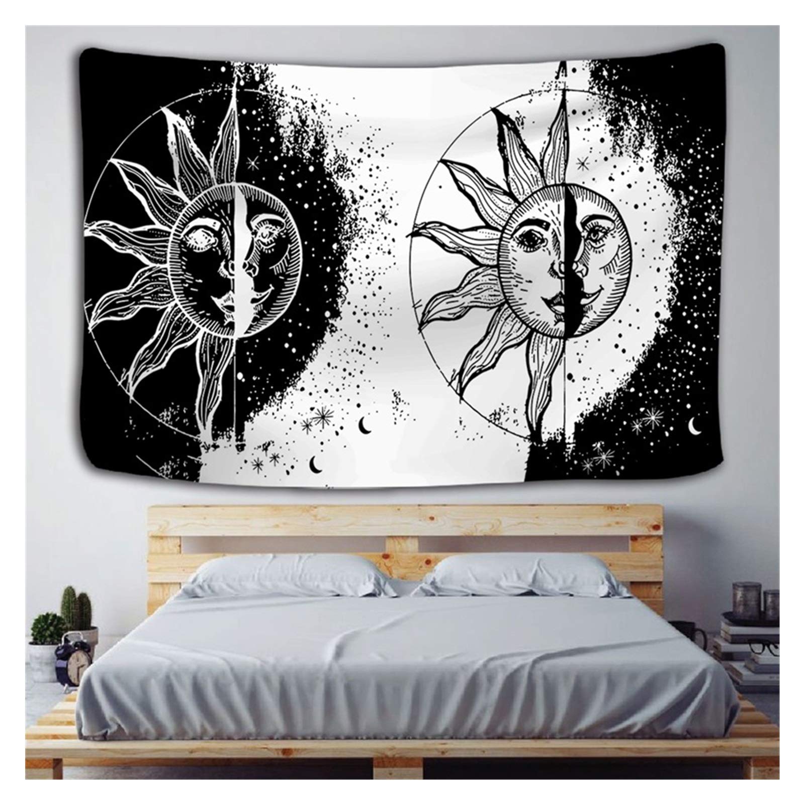 Moon Mandala Tapestry - Black and White Starry Yoga Blanket & Wall Hanging for Bedroom, Dorm, Living Room Decor (250x400cm, Dark Gray) | Boho Home Decor, Meditation Space, Astrology Theme