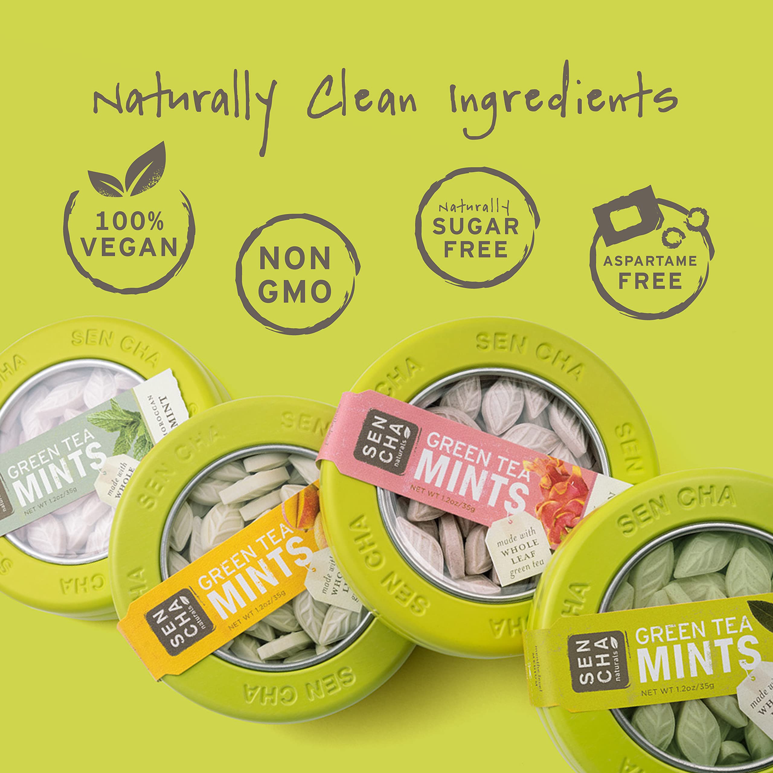 SEN CHA Naturals Green Tea Mints - Tropical Mango Flavor, 1.2 oz (Pack of 1) | Refreshing Breath Mints with Antioxidants | Perfect for Office, Travel & After Meals