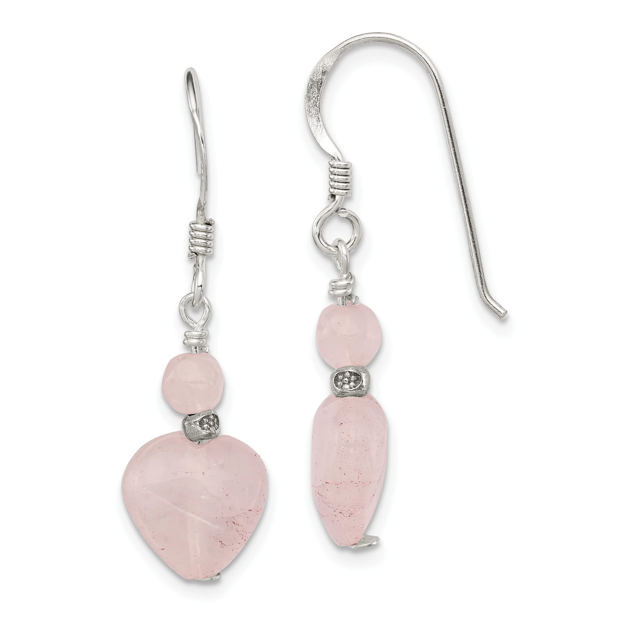 Silver Rose Quartz Heart Dangle Earrings for Women - Elegant Crystal Drop Earrings for Valentine's Day, Anniversary & Romantic Date Night Jewelry Gift