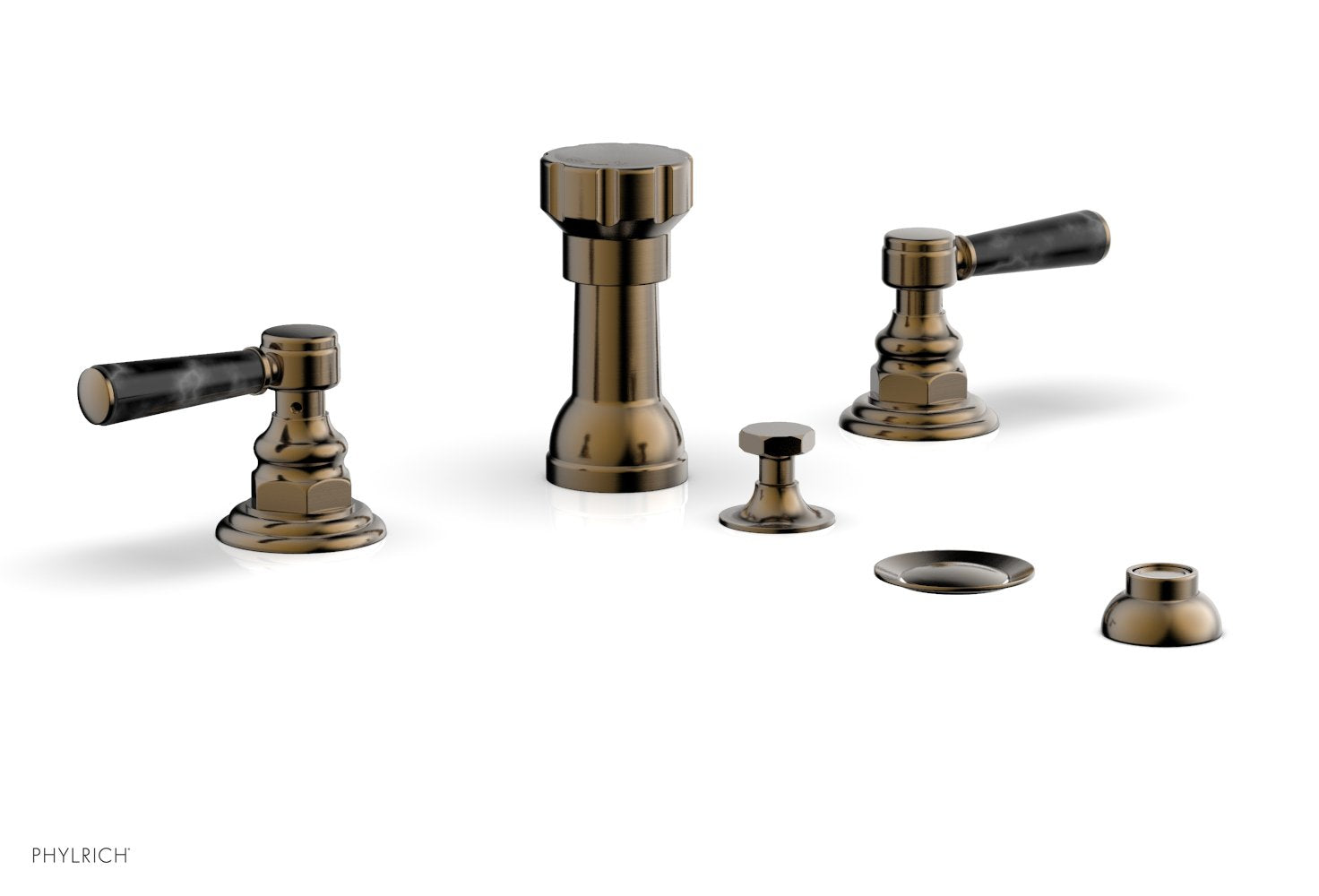 Premium HEX TRADITIONAL Four-Hole Bidet Faucet Set with Black Marble Lever Handles - 500 62 - Perfect for Modern Bathroom Renovations & Luxury Home Upgrades