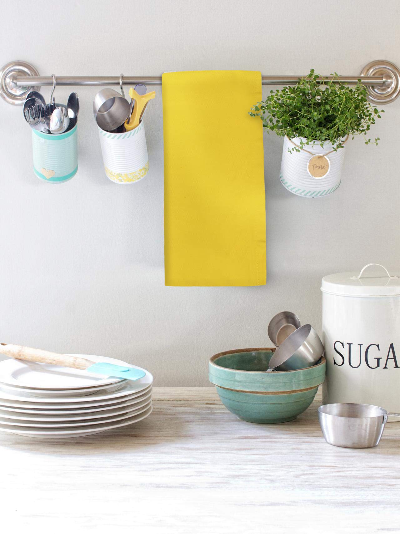 Premium 100% Cotton Kitchen Towels Set of 6 - Ultra Soft & Highly Absorbent 20x30 Inches Yellow Dish Towels for Cooking, Baking & Cleaning - Urban Villa Solid Kitchen Towels
