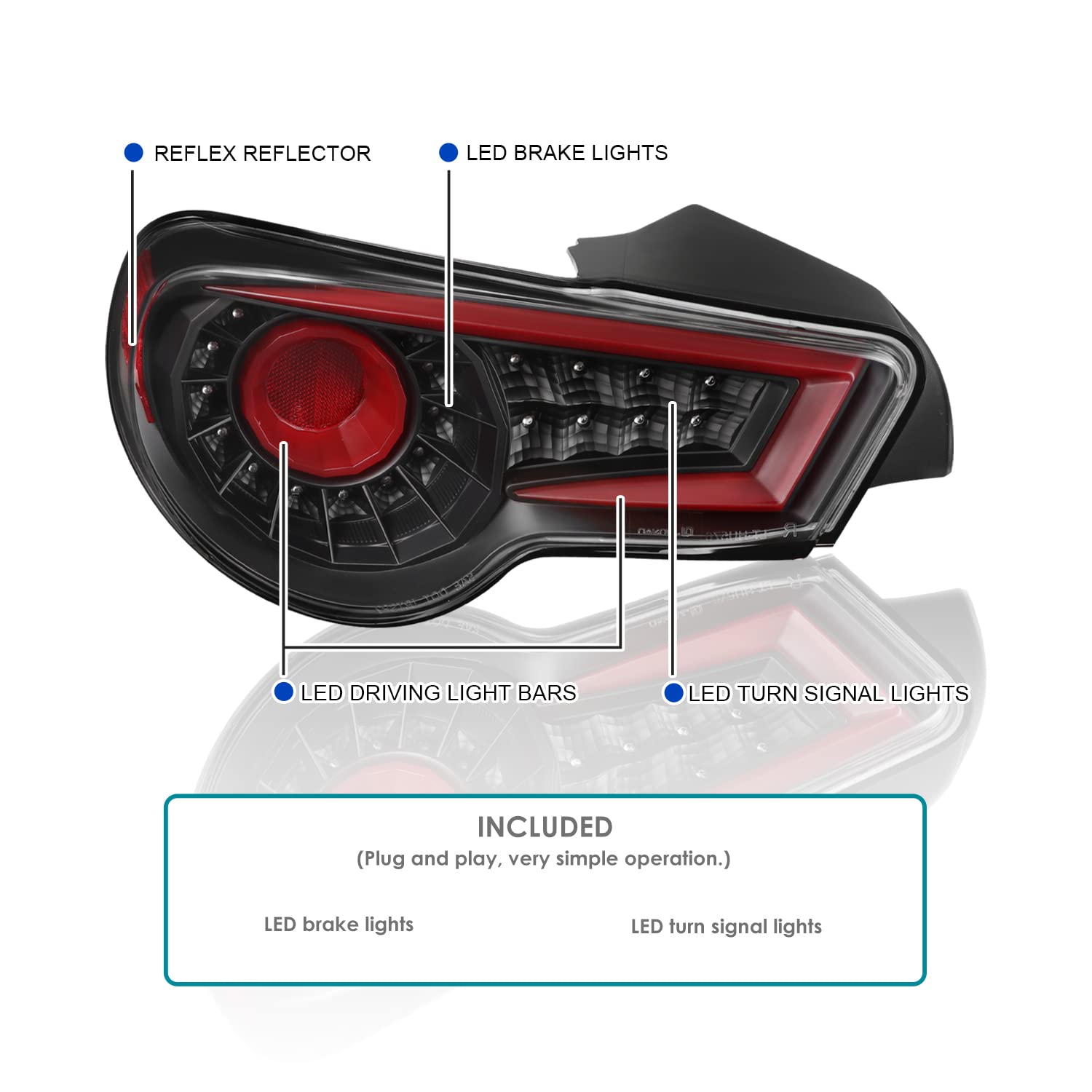 Spec-D Tuning Black LED Tail Lights for 2013-2016 Scion FR-S & Subaru BRZ - Left & Right Pair Assembly - Enhance Style & Night Visibility for Sports Cars