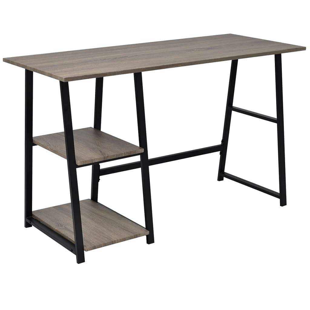 Industrial Style Computer Desk with 2 Shelves - Home Office Study Desk in Gray & Oak Finish, Metal Frame & Wood Tabletop - Perfect for Small Spaces, Gaming Setup or Remote Workstation