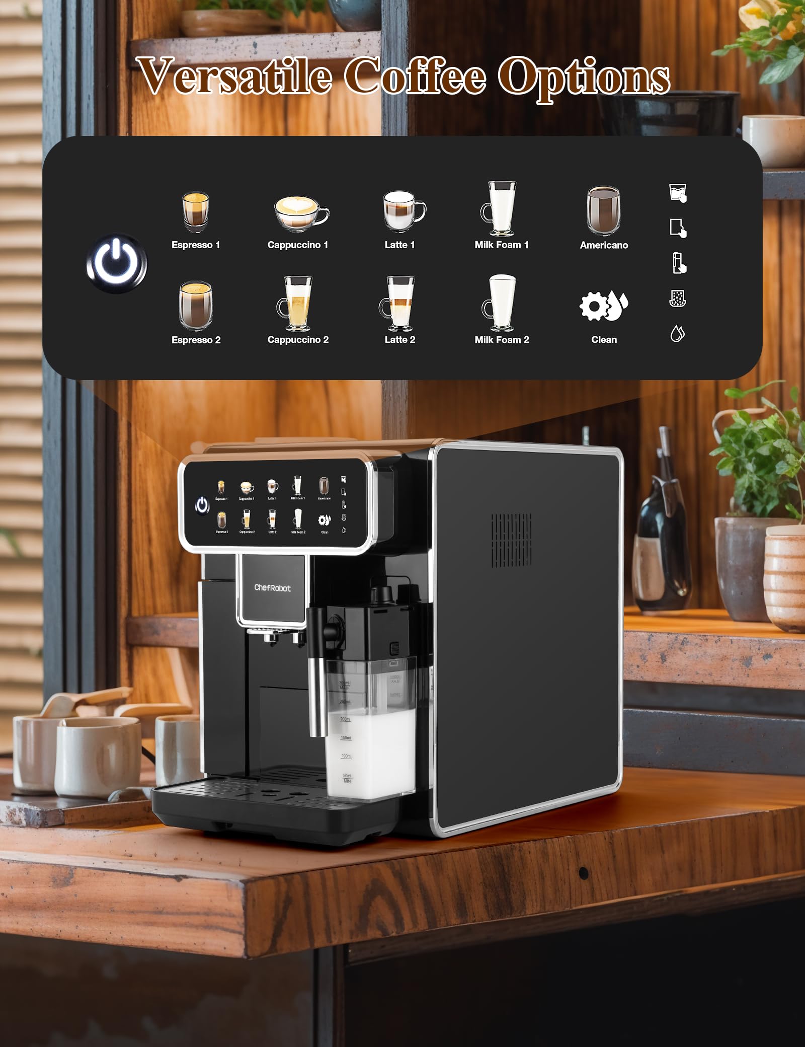 Fully Automatic Coffee Maker with Built-in 3-Level Grinder - Espresso, Cappuccino, Latte & Americano Machine - Self-Cleaning 12-Cup Coffee Brewer for Home, Office & Restaurant Use