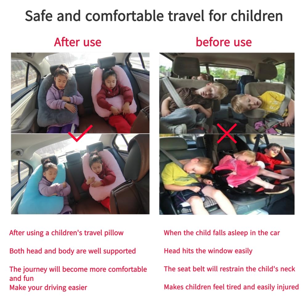 Comfortable Travel Pillow for Kids & Adults - Soft Neck Support Cushion for Car Back Seat, Airplane & Long Distance Travel - Pink (Perfect for Road Trips, Flights & Relaxing)