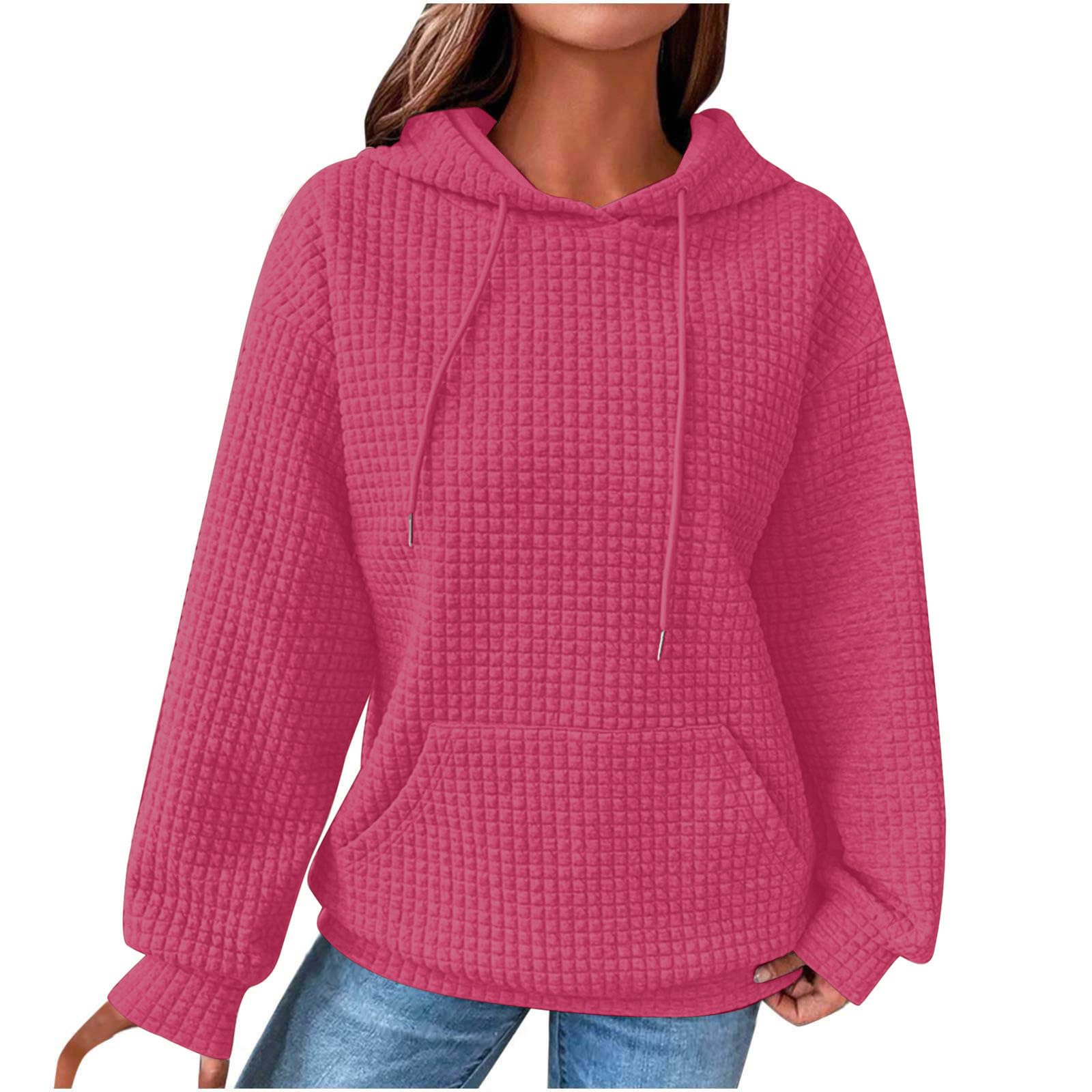 Stessotudo Women's Casual Waffle Hoodies - Long Sleeve Drawstring Comfortable Sweatshirts, Solid Color Loose Fit Fashion Fall Clothes 2023 | Perfect for Autumn Outings, Coffee Dates & Cozy Loungewear