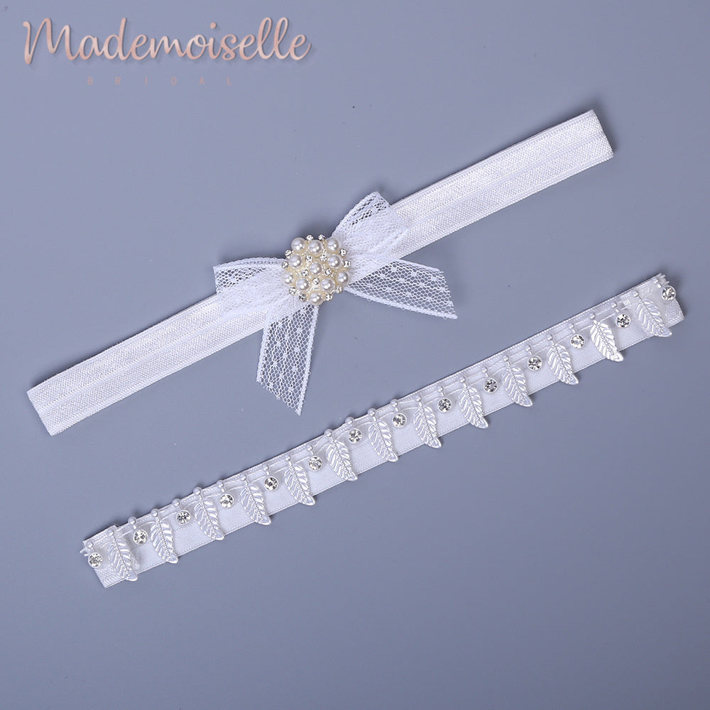 Elegant Bow and Pearl Bridal Garter Set - Perfect for Wedding, Bridal Shower & Something Blue Tradition