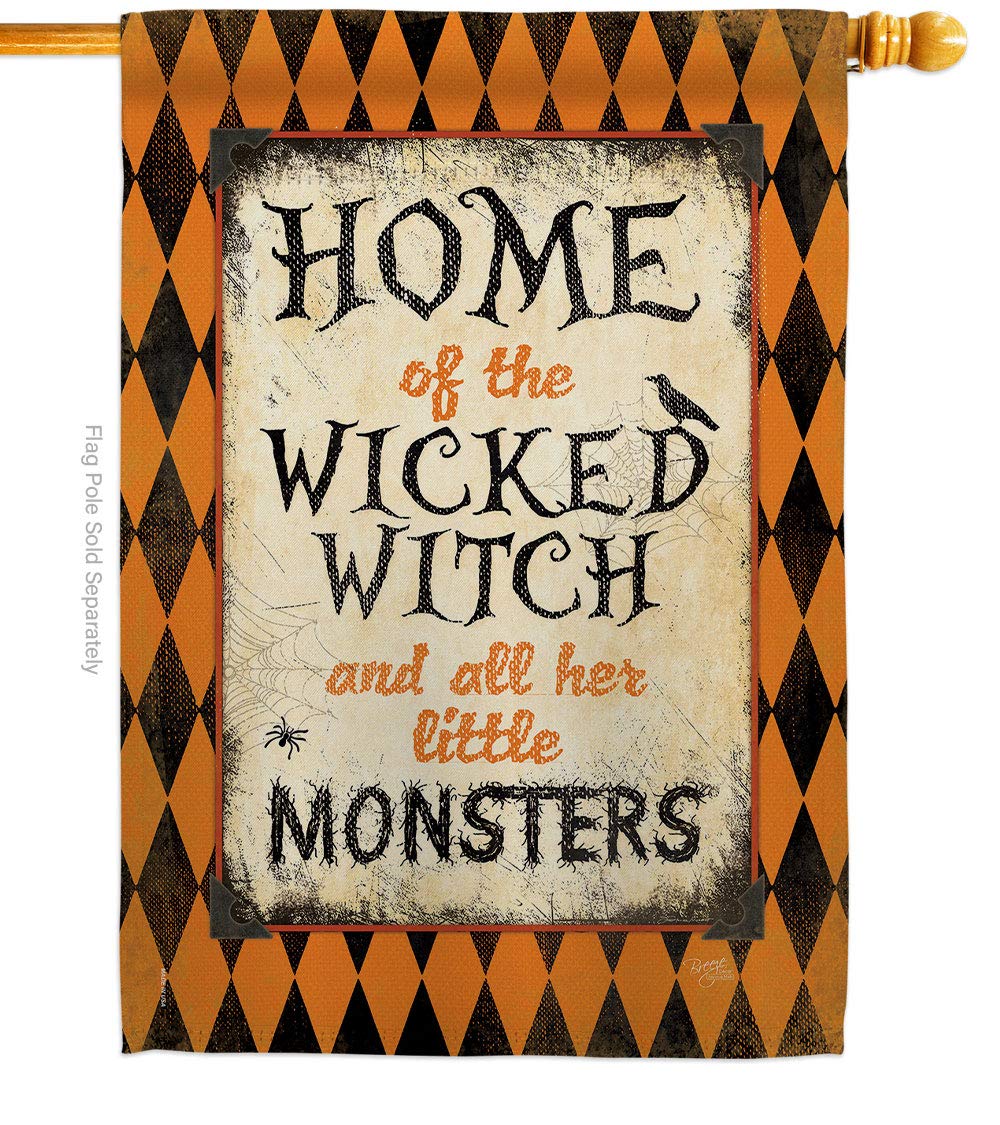 Breeze Decor H112059 Wicked Home Decorative Vertical House Flag 28x40 Inches - Large Outdoor Garden, Porch & Wall Decor for Halloween, Fall Season
