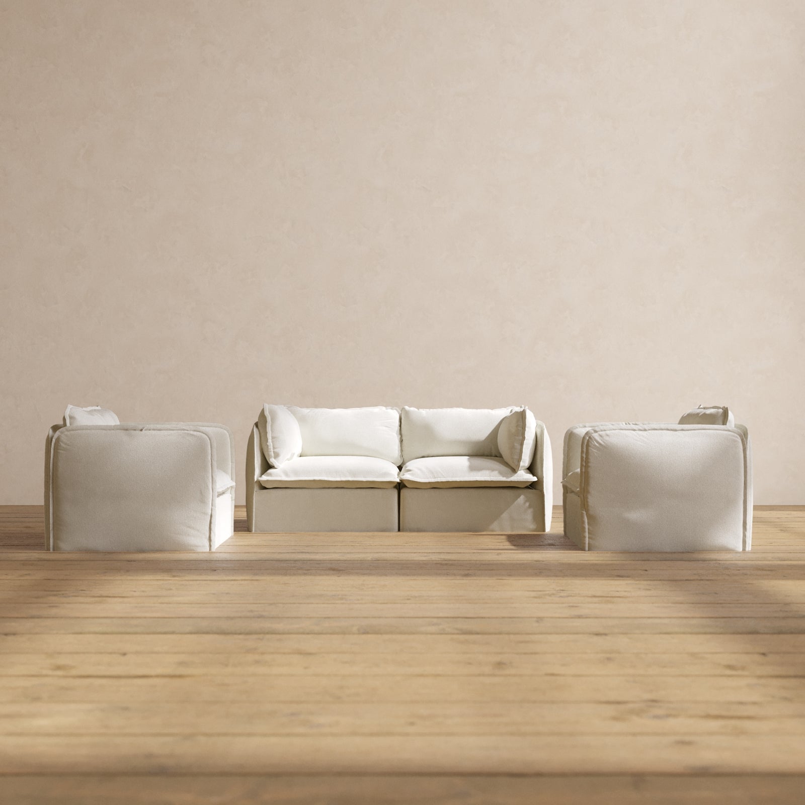 Premium Modular 2-Seater Sofa & Armchair Set in Eggshell White | Luxe Fabric Blend for Living Room & Lounge Comfort