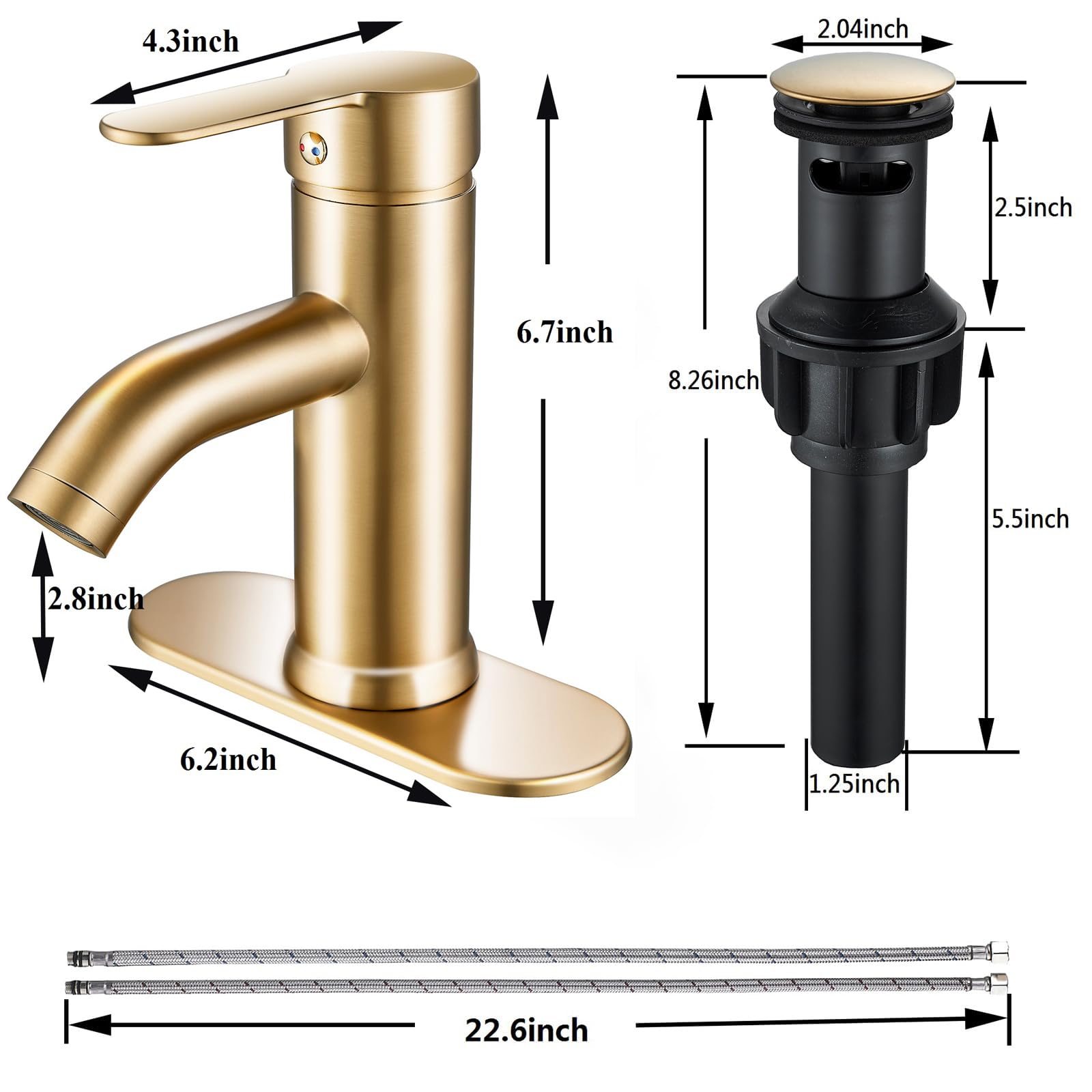 Brushed Gold Single Handle Modern Bathroom Faucet - 1 or 3 Hole Installation with Pop-Up Drain - Perfect for Vanity Wash Basin, RV Sink & Small Space Bathrooms (Brushed Gold, Short)