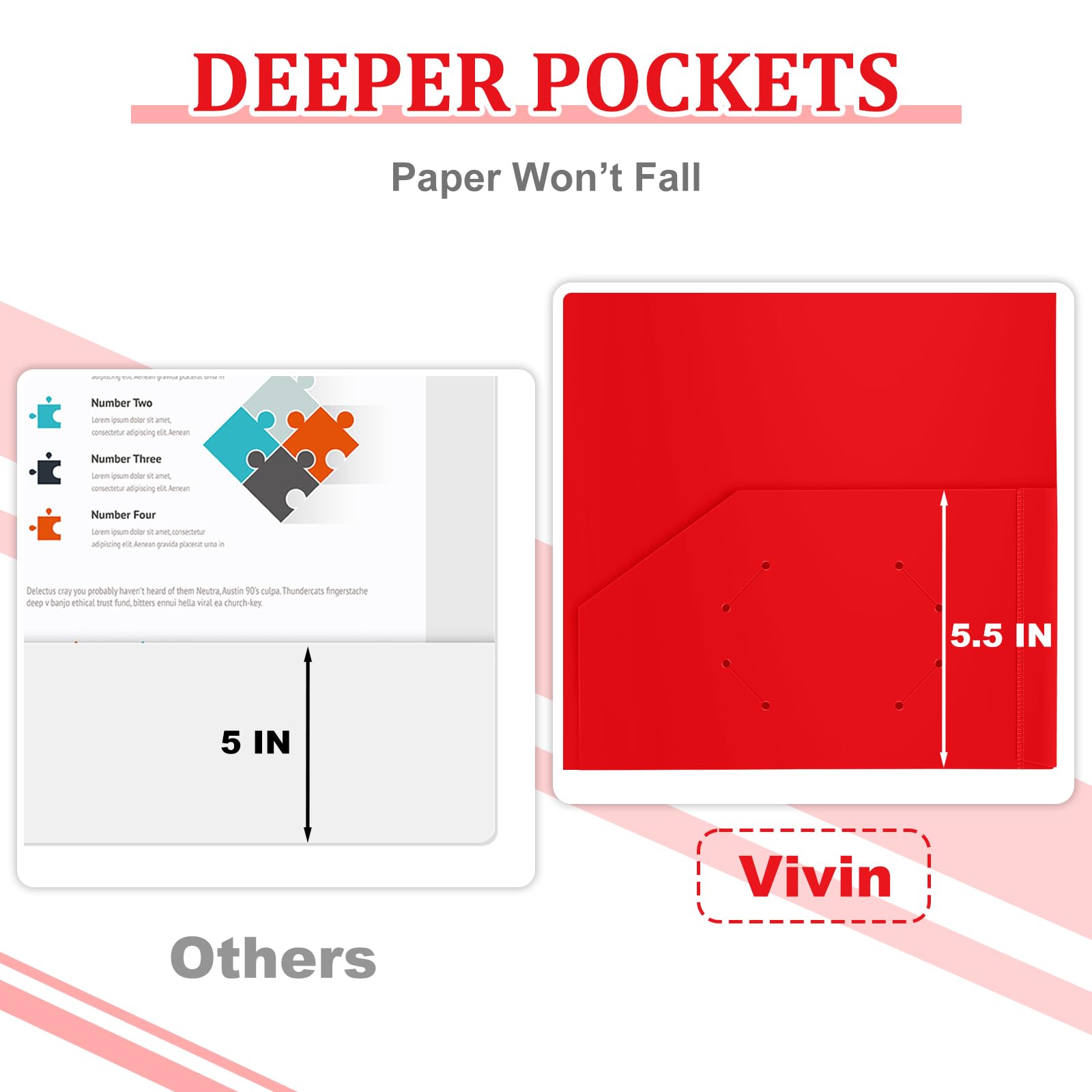 ViVin 12-Pack Sturdy Plastic Folders with Pockets - 2-Pocket Poly File Folders with Business Card Slot, Letter Size 9x12 Inch for School, Home & Office Organization - Perfect for Document Storage, Student Supplies and Office Filing (Red)