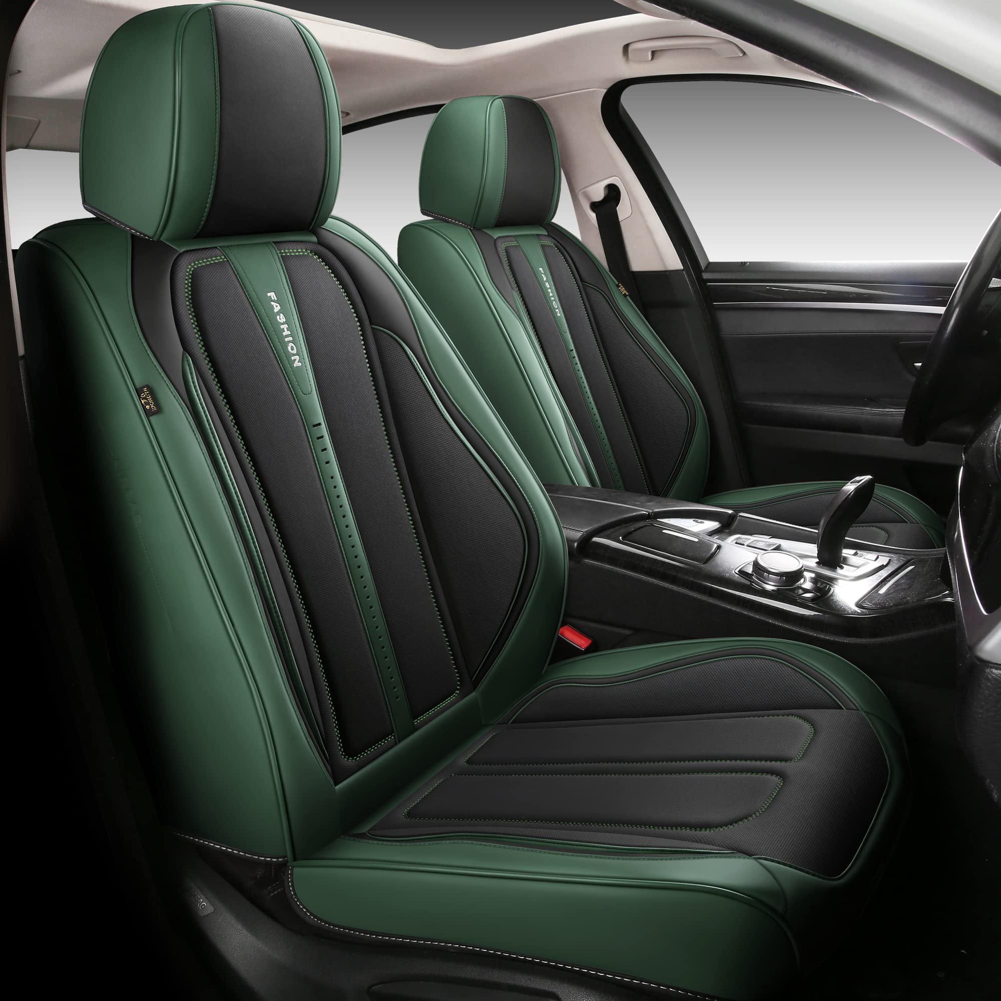 BLINGBEAR Full Coverage Faux Leather Car Seat Covers Set - Universal Fit for Cars, Trucks, Sedans & SUVs - Waterproof Auto Interior Accessories (Green) - Perfect for Road Trips, Daily Commute & Vehicle Protection