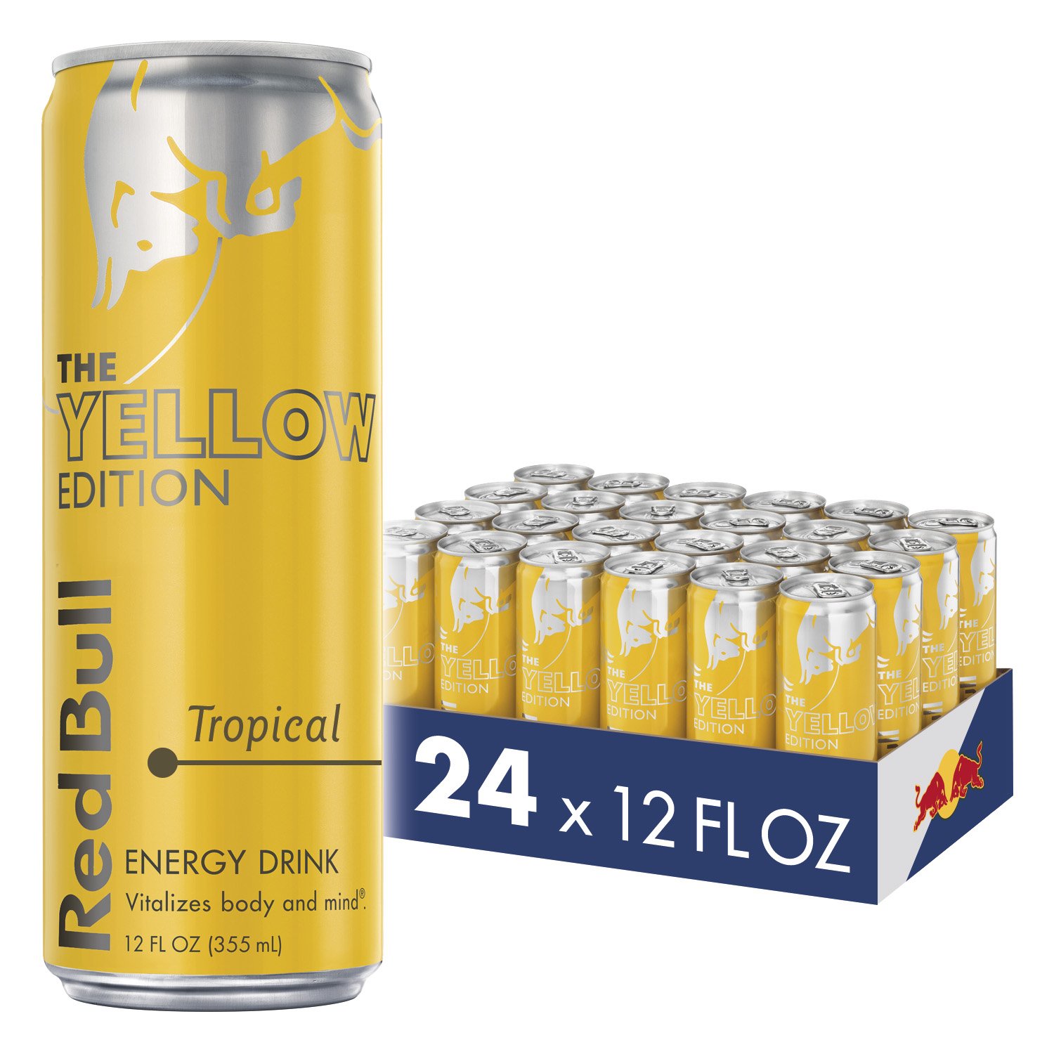 Red Bull Energy Drink Blue Edition & Yellow Edition Tropical - 24 Cans Each | Sugar-Free Energy Boost for Workouts, Gaming & Late Night Study Sessions