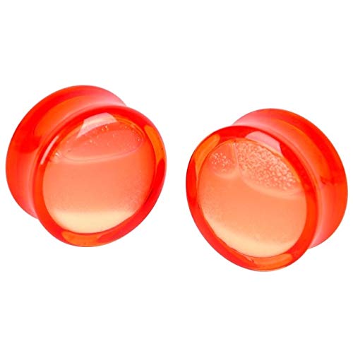 Davitu Body Jewelry - Glow in The Dark Acrylic Ear Tunnel Plugs for Stretching & Piercing (8-25mm) - Liquid Sand Shellhard Fashion Design - Red Metal & 10mm Stone - Perfect for Nightclubs, Concerts & Alternative Fashion
