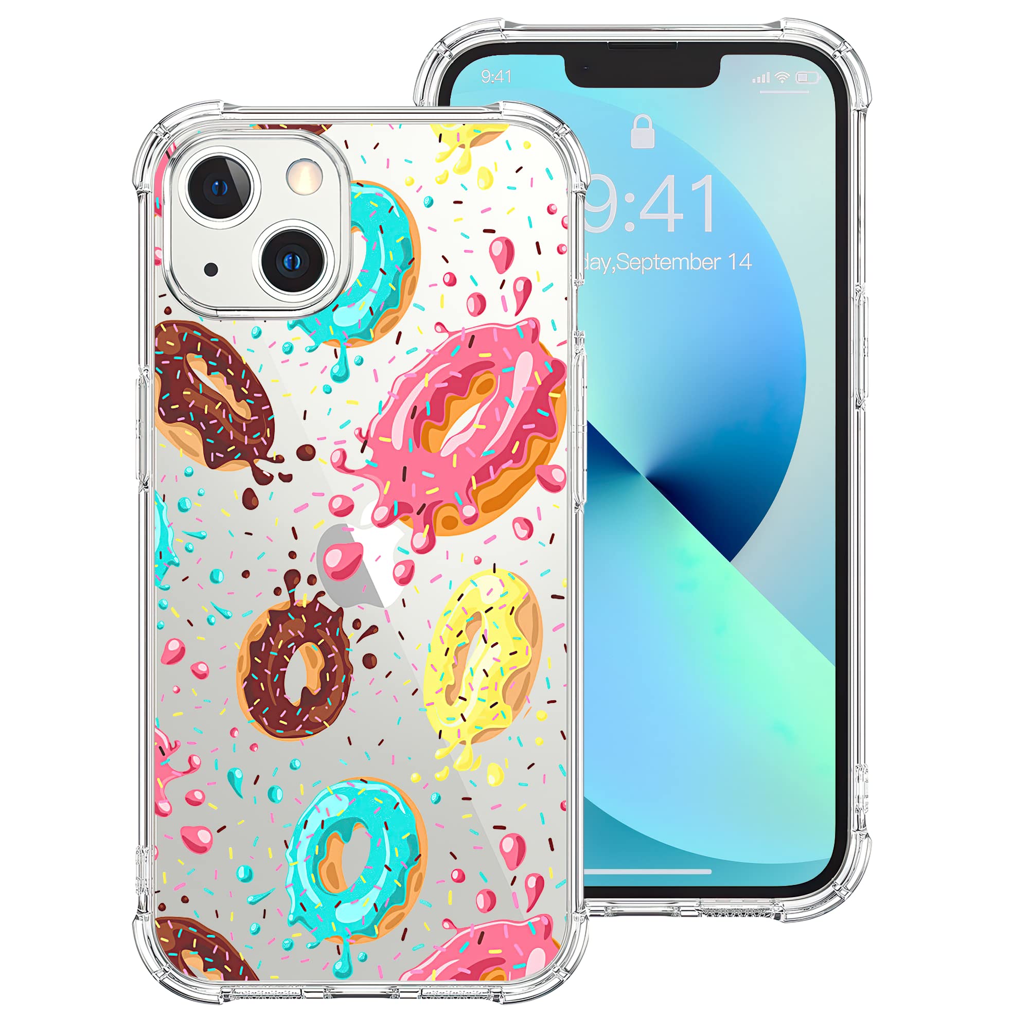 Losthll Clear Shockproof iPhone 13 Case with Donut Pattern - Reinforced TPU Bumper Cover for Women & Girls (6.1 Inch) - Perfect for Everyday Protection & Stylish Outfits