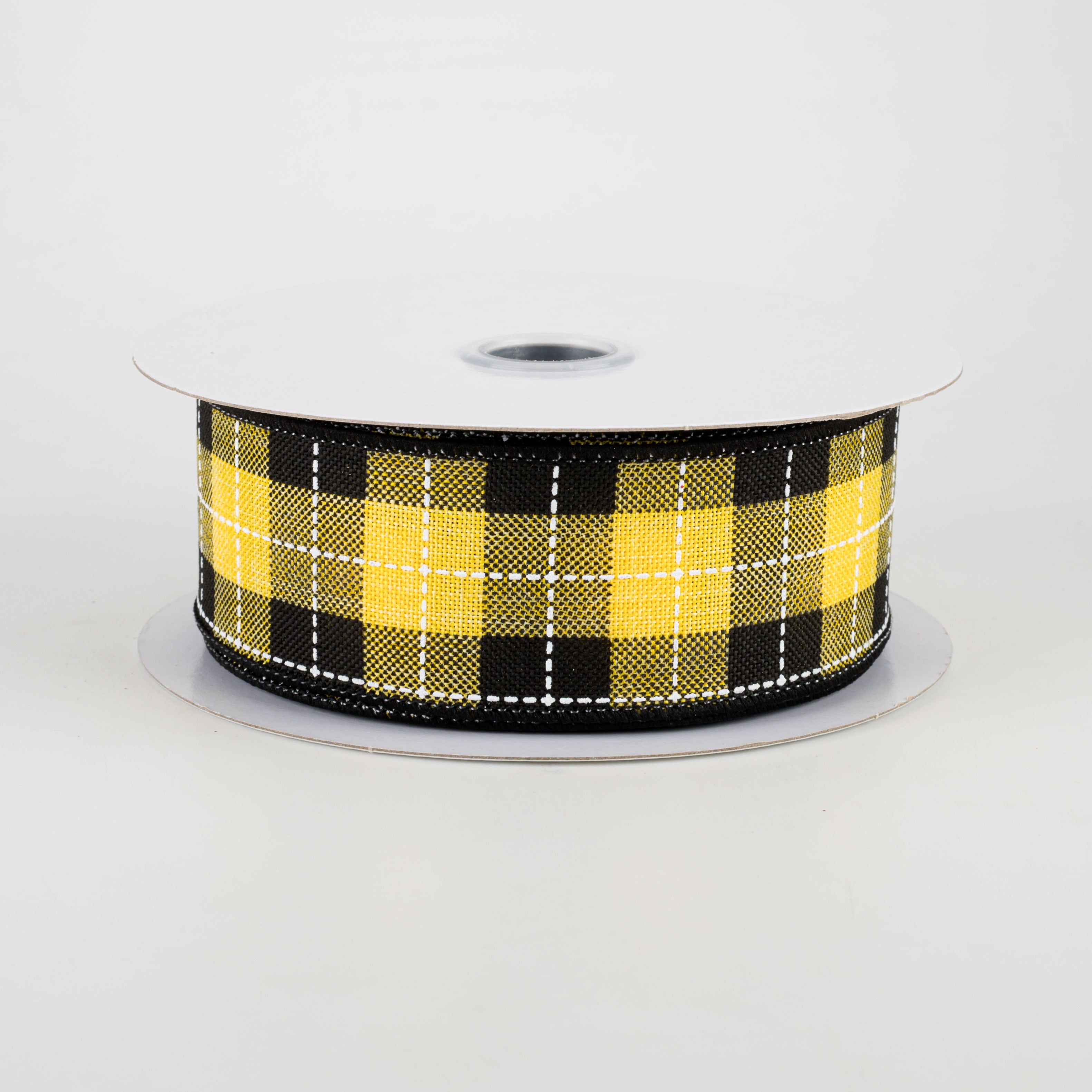 1.5 Inch Printed Woven Check Ribbon - Sun Yellow, Black & White - 10 Yards Bulk Roll for Gift Wrapping, DIY Crafts, Party Decorations and Hair Bows
