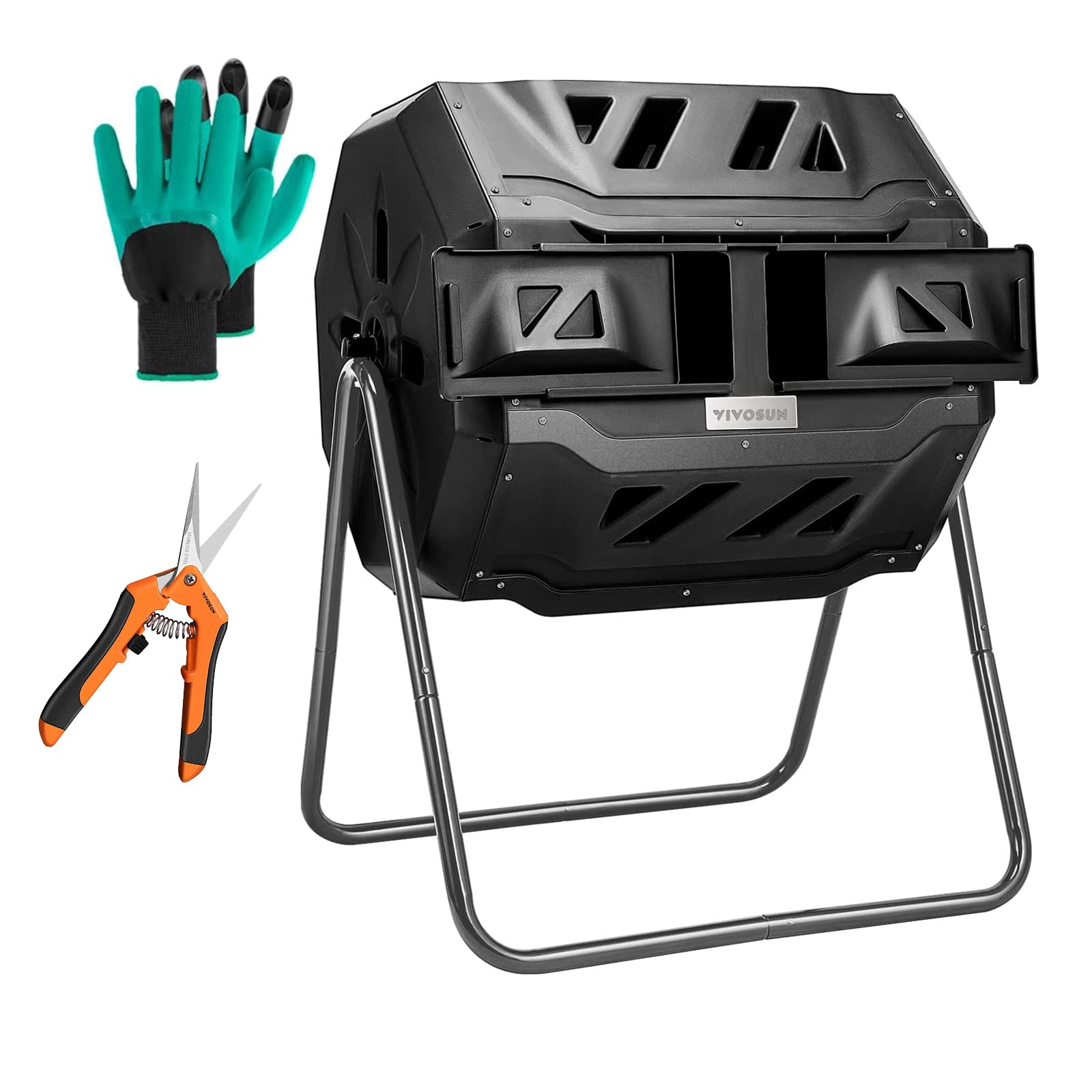 VIVOSUN 6.5 Inch Gardening Hand Pruner & Dual Rotating Compost Bin Set - Stainless Steel Pruning Shears & Organic Waste Composter for Home Garden, Lawn Care, and Eco-Friendly Composting