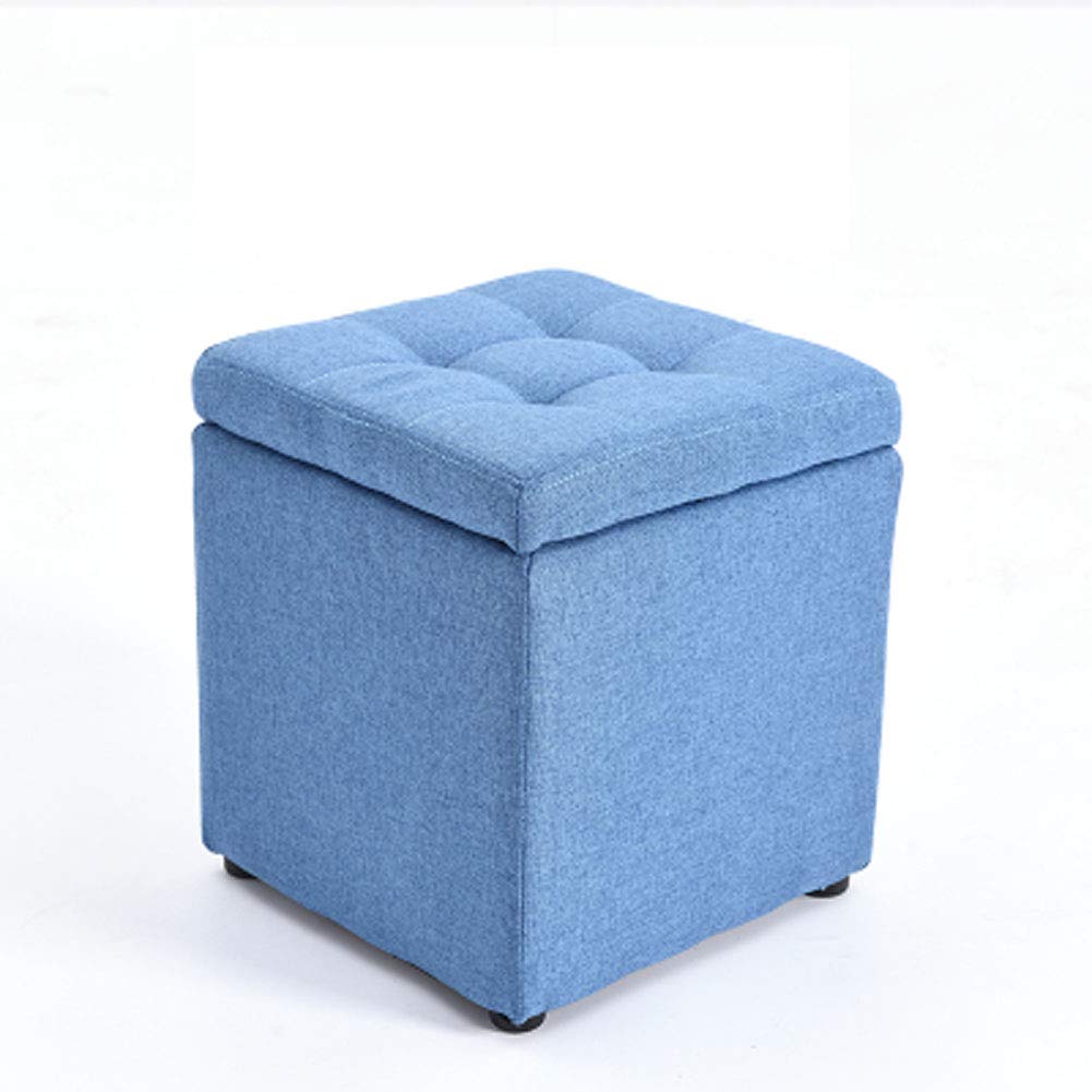 Upholstered Storage Ottoman Footstool - Single Seat Makeup Stool & Shoe Bench for Bedroom & Living Room (Navy Blue) | Perfect for Extra Seating, Shoe Storage & Home Organization