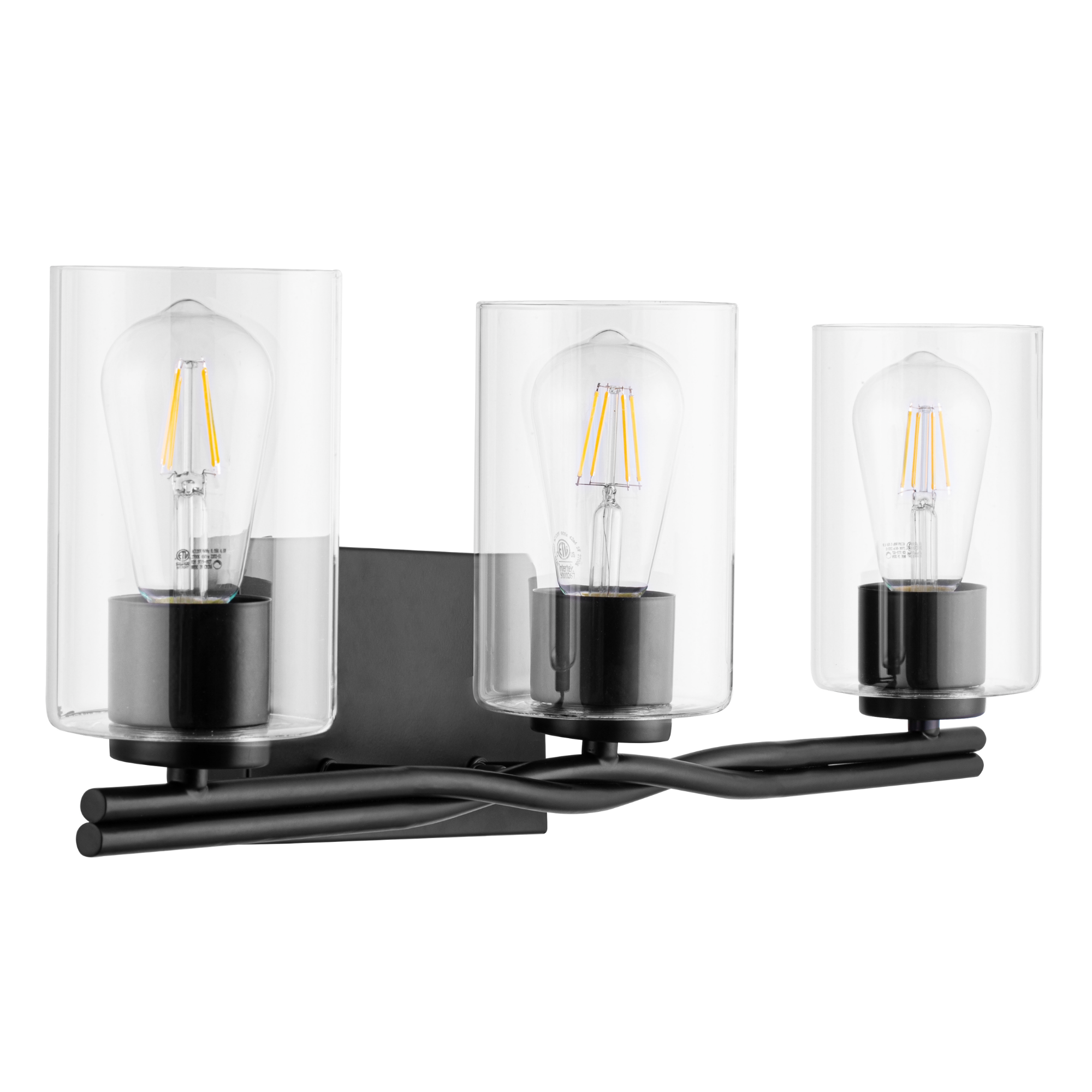 3-Light Matte Black Vanity Light Fixture with Clear Glass Shades - Perfect for Bathroom, Bedroom, or Dressing Room Makeup Mirror Lighting
