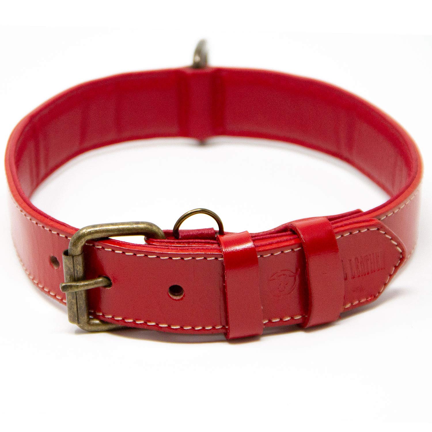 Premium Full Grain Leather Dog Collar for Large Dogs - Padded Comfort & Durable Design (Red, XL) - Perfect for Daily Walks, Training & Outdoor Adventures