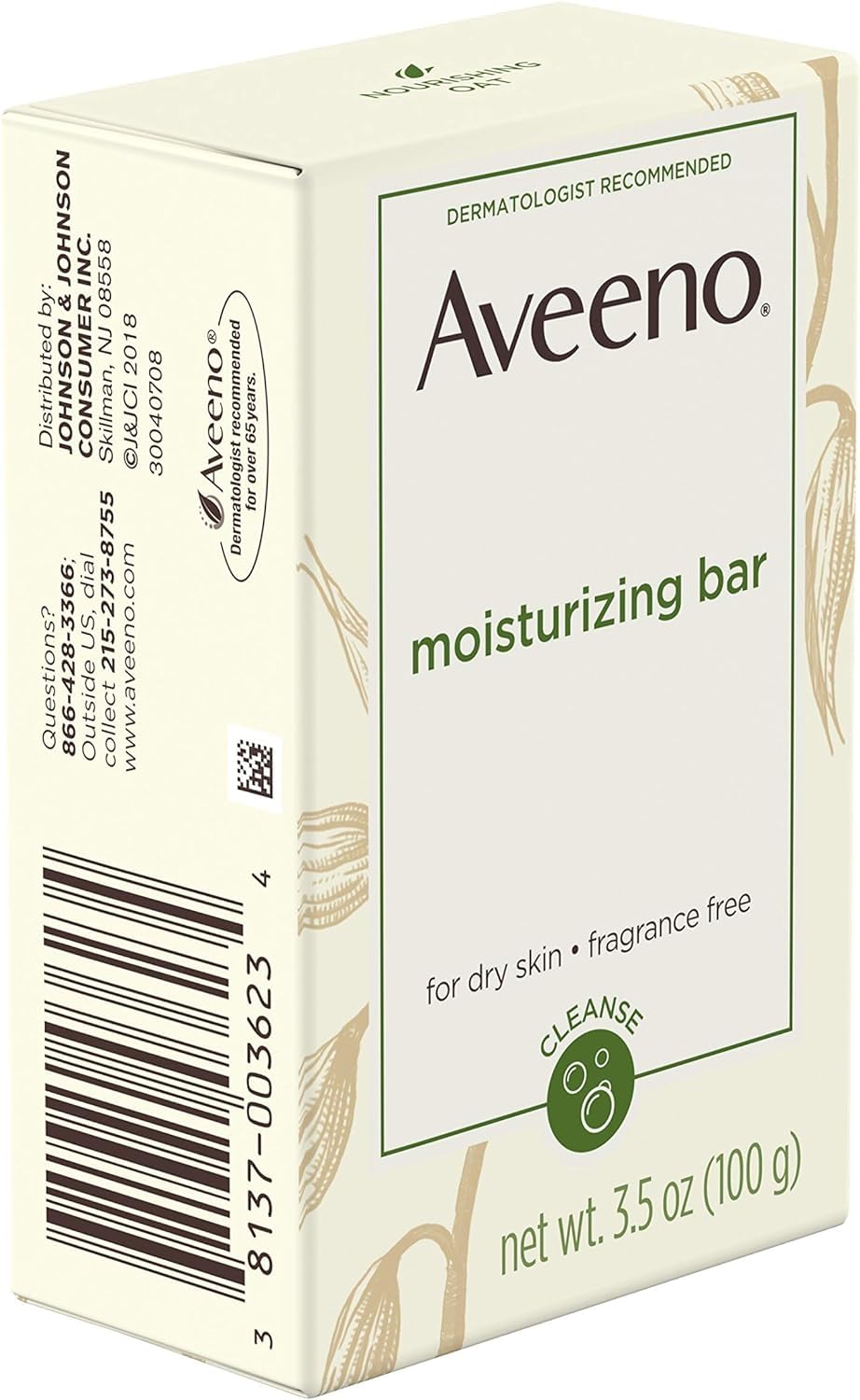 Aveeno Gentle Moisturizing Bar Soap-Free Facial Cleanser with Nourishing Oat for Dry Sensitive Skin - Fragrance Free, Dye Free - 3.5 oz - Perfect for Daily Face Wash & Travel Skincare Routine