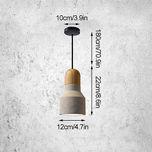 Gray Concrete Solid Wood Dome Pendant Light - Modern Industrial E27 Hanging Ceiling Lamp with Cement Shade for Kitchen Island, Dining Room, Bedroom & Living Room | Perfect for Farmhouse, Loft & Industrial Decor