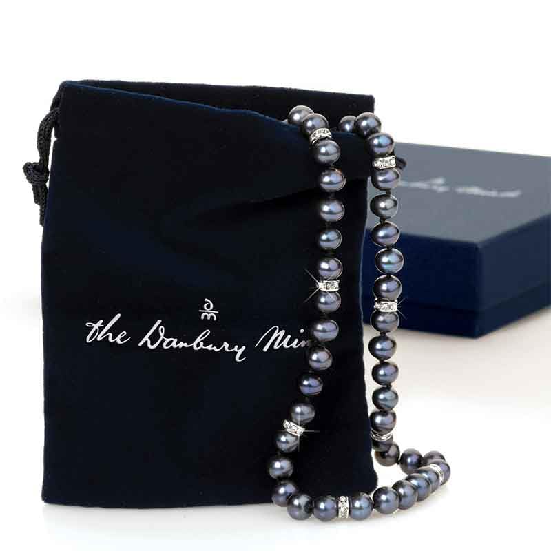 Danbury Mint Midnight Spell Black Pearl Necklace & Earrings Set for Women - Cultured Pearl Jewelry Gift for Her, Elegant Evening Wear & Special Occasions #1333-0360