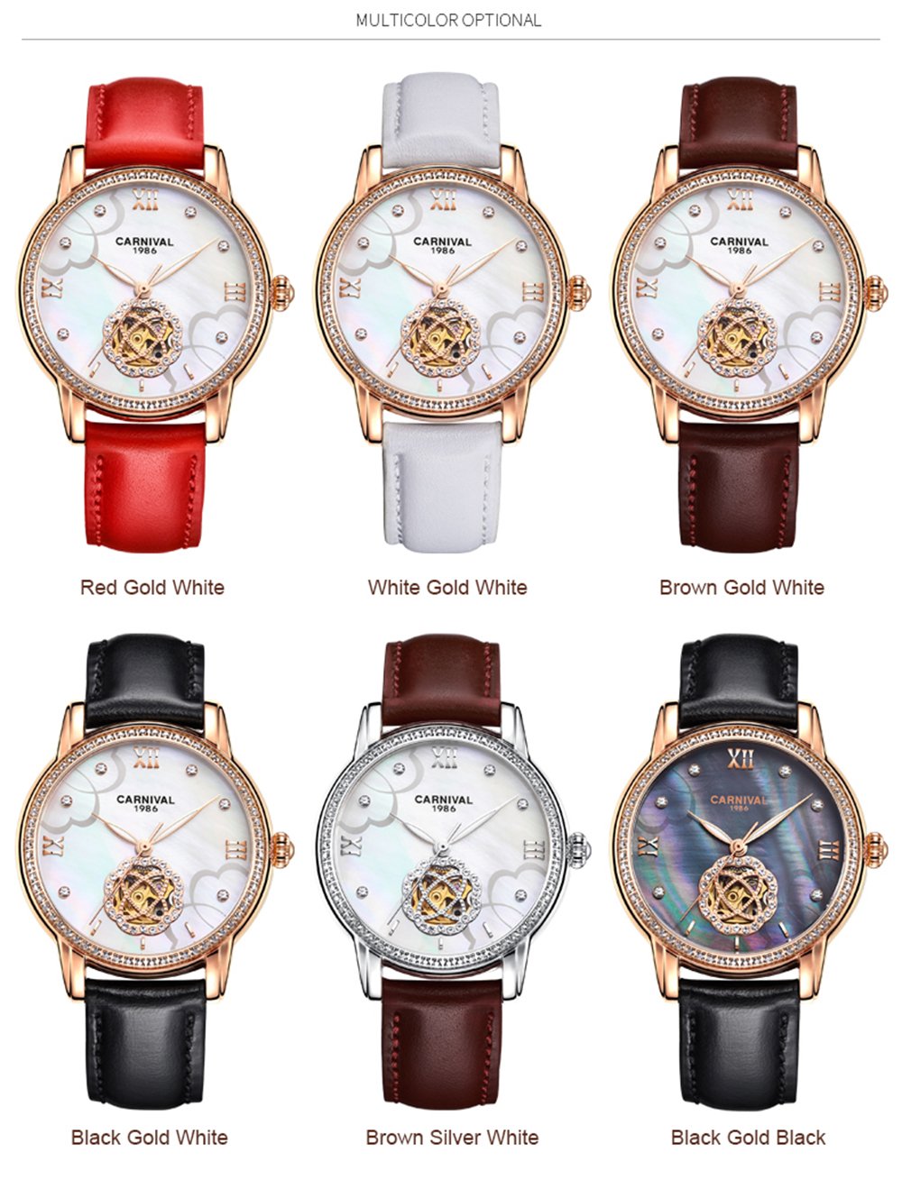 MASTOP Luxury Hollow Automatic Mechanical Watch for Women - Luminous, Waterproof, Leather Strap with Diamonds | Perfect for Business, Party & Everyday Wear