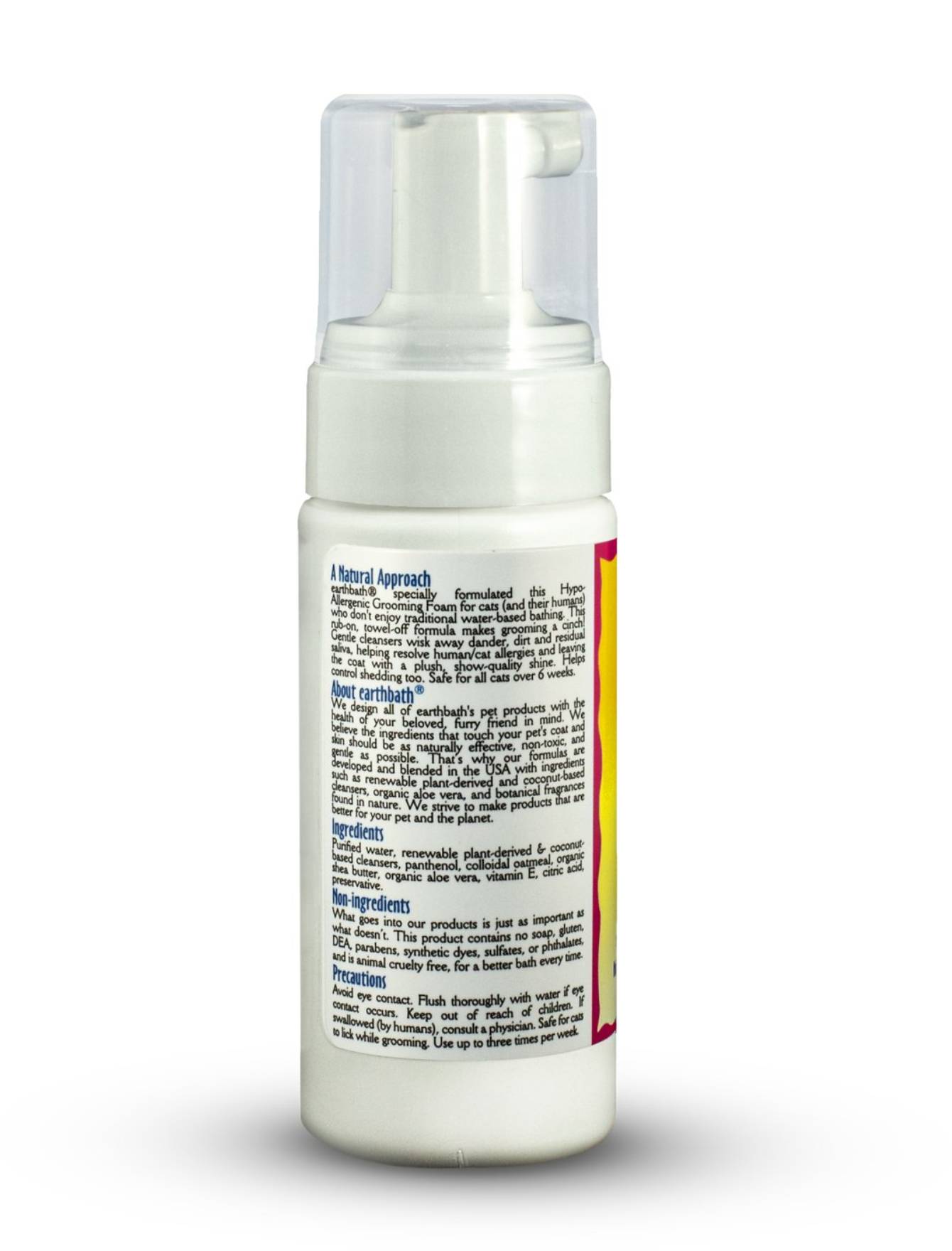 Earthbath Hypoallergenic Grooming Foam for Cats - 4oz/118ml - Gentle Waterless Shampoo for Sensitive Skin - Perfect for Travel, Spot Cleaning & Between Baths