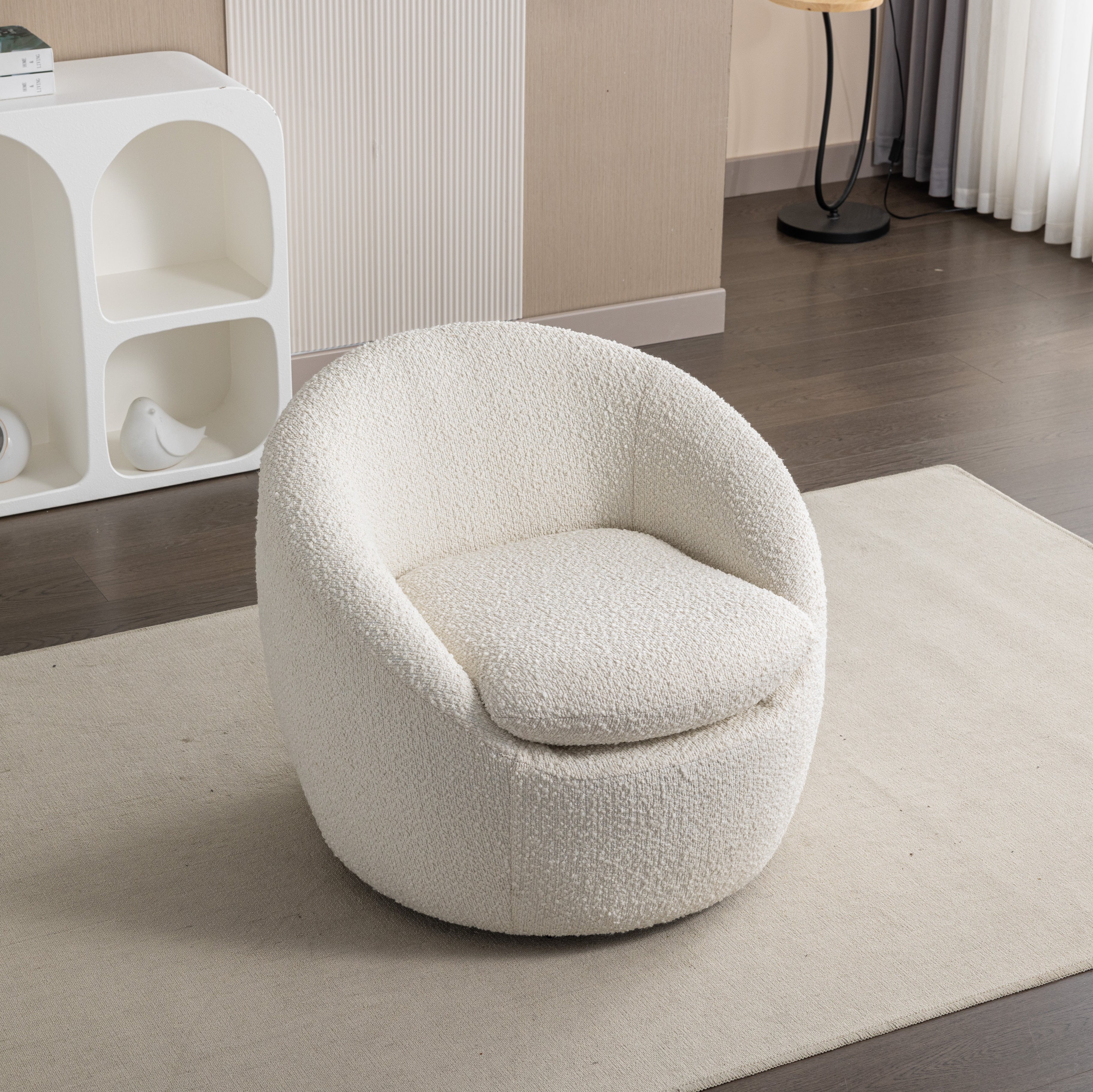Roundhill Furniture Winnie Modern Barrel Chair - 360° Swivel Accent Chair with Upholstered Seat & Metal Base for Living Room, Bedroom or Office