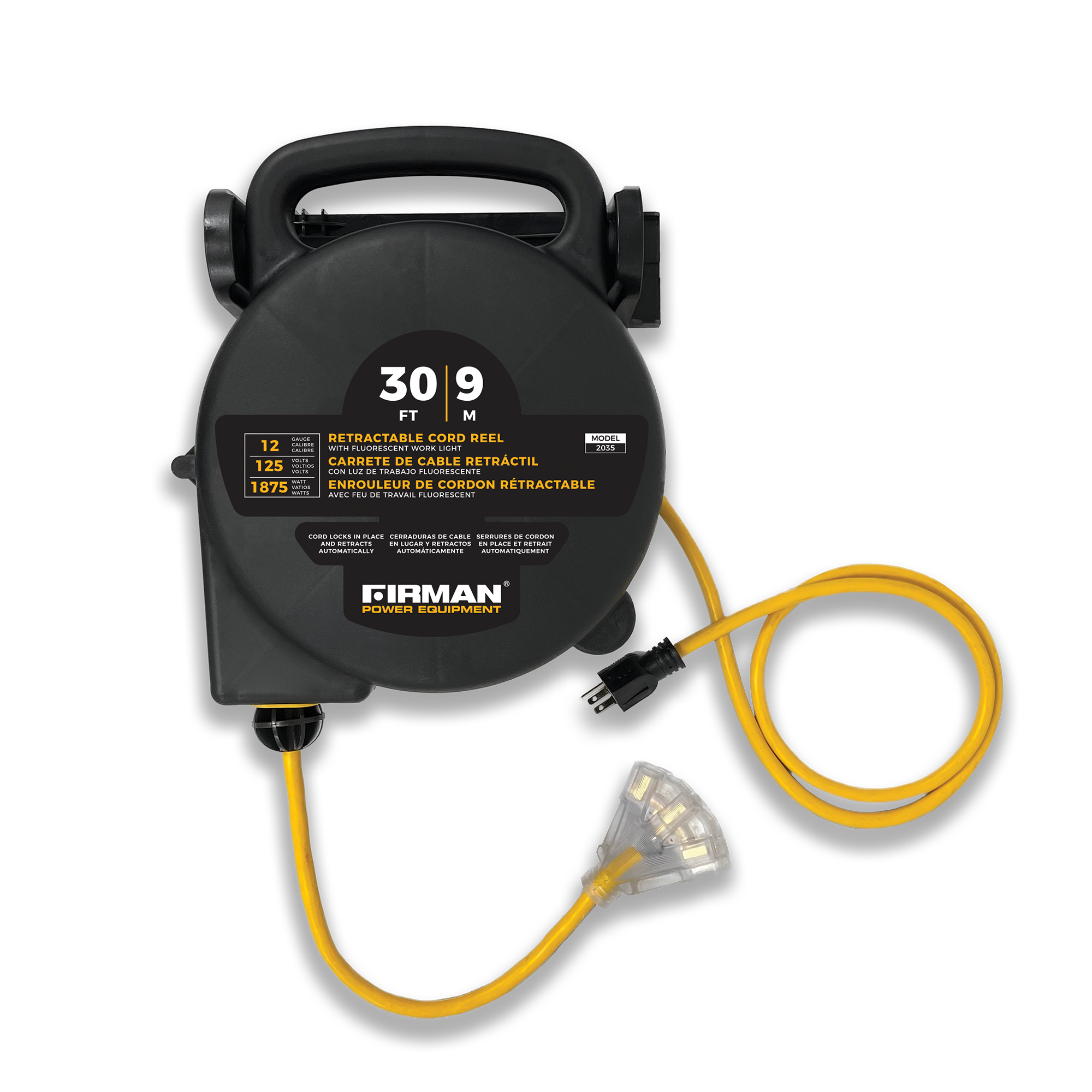 Retractable Extension Cord Reel - 15ft Heavy Duty Power Cord with 3 Outlets, Automatic Rewind, Wall Mount - Perfect for Garage, Workshop, Home & Office Use