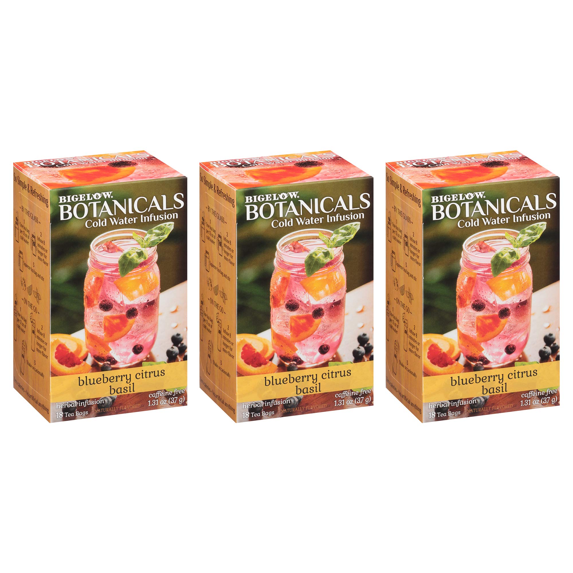 Bigelow Botanicals Blueberry Citrus Basil Herbal Tea Bags - Caffeine Free, 54 Count (3 Packs of 18) - Cold Water Infusion for Refreshing Iced Tea & Healthy Hydration - Perfect for Summer, Office & Relaxation
