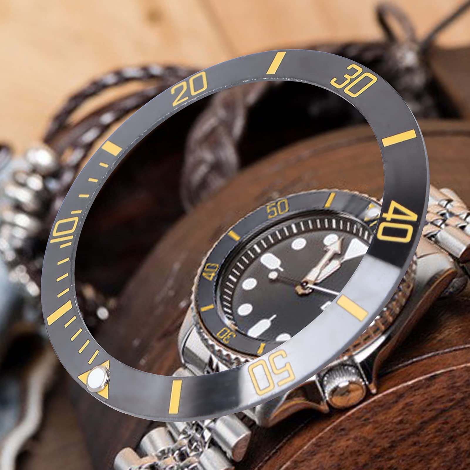 Ceramic Watch Bezel Insert Ring - Black & Gold for Professional Replacement