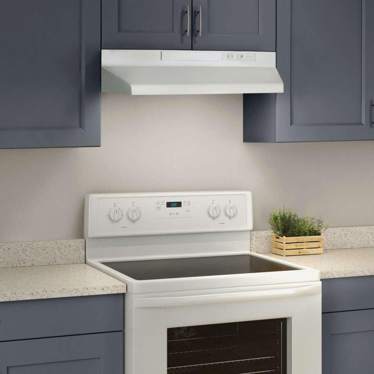 Broan F40000 Series 30-Inch Two-Speed 4-Way Convertible Under Cabinet Range Hood in White (F403011) - Perfect for Kitchen Ventilation & Smoke Removal