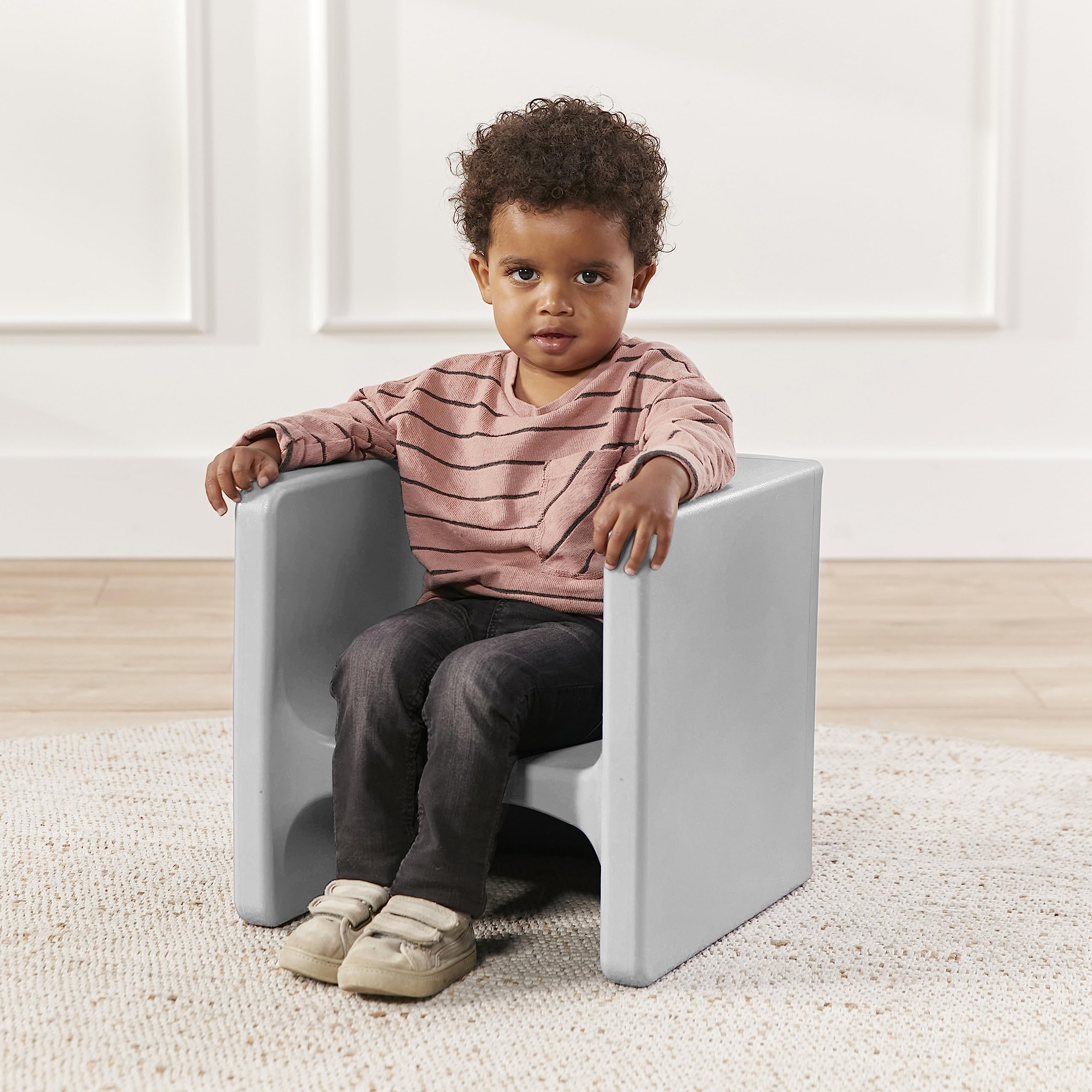 ECR4Kids Tri-Me Table and Cube Chair Set - Light Grey 3-Piece Kids Furniture for Classroom, Playroom & Home Learning - Toddler Activity Table with Storage & Stackable Chairs